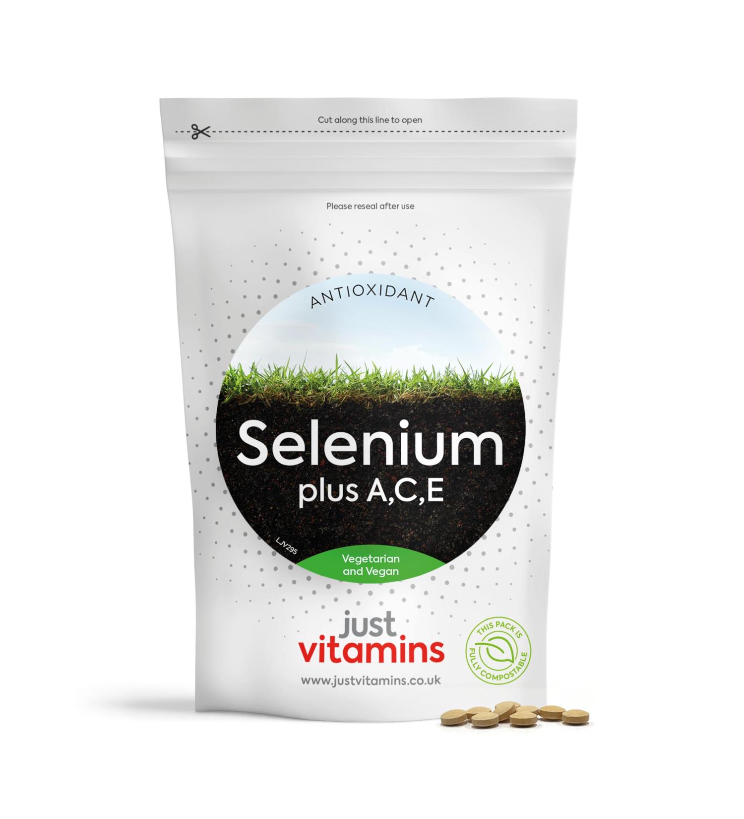 Selenium 200mcg + Vitamin A C E Tablets x180 - Skin Hair Nail & Immune Support - Vegan & Vegetarian - UK Made - Buy Online on GoSupps.com