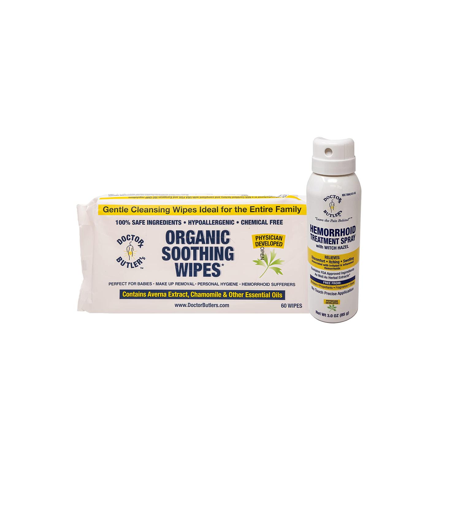 Dr. Butler's Natural Wipes & Hemorrhoid Spray Bundle: Itch Relief & Swelling Treatment - Buy Online on GoSupps.com