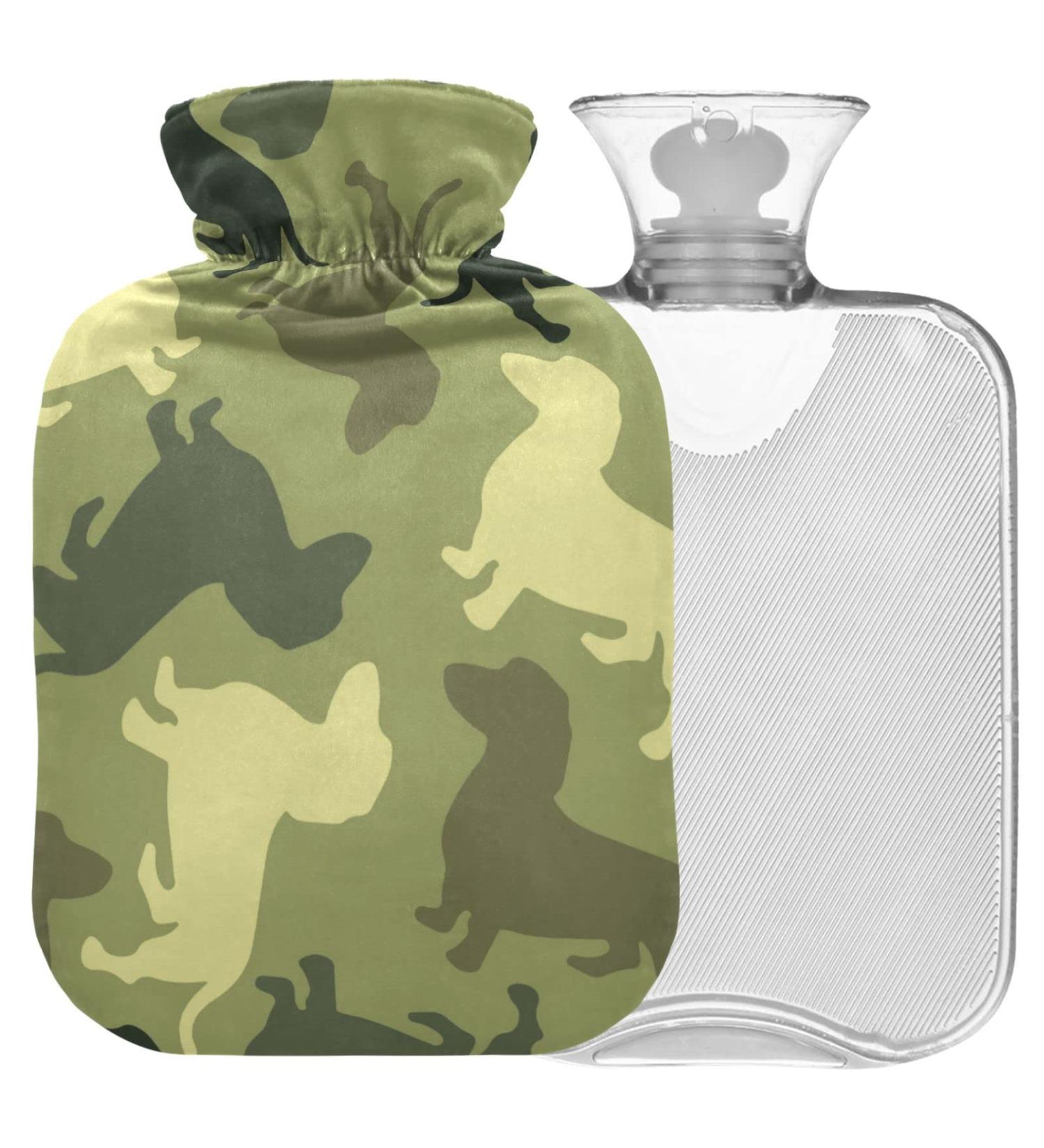 Naanle Camouflage Dog Heat Bottle - 2L Transparent Hot Water Bottle with Cover for Pain Relief & Cold Therapy - Buy Online on GoSupps.com
