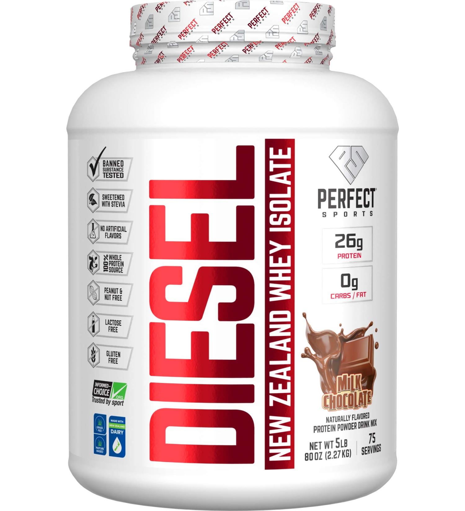 PERFECT Sports Diesel 100% New Zealand Whey Isolate Grass-Fed & Pasture Raised 5LB Milk Chocolate - Buy Online on GoSupps.com