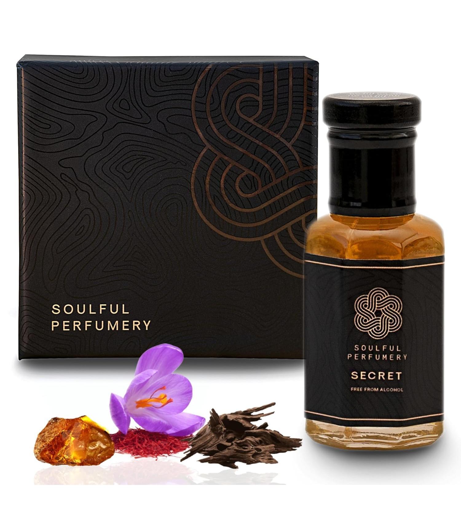 Soul'ful Perfumery Oudh Attar Roll On Perfume | Premium Luxury Oud Ittar Gifts For Men And Women | 18+ Hour Long Lasting Atar Fragrance | Itra Perfume Oil With Amber Vanilla Rose (Secret) - Buy Online on GoSupps.com