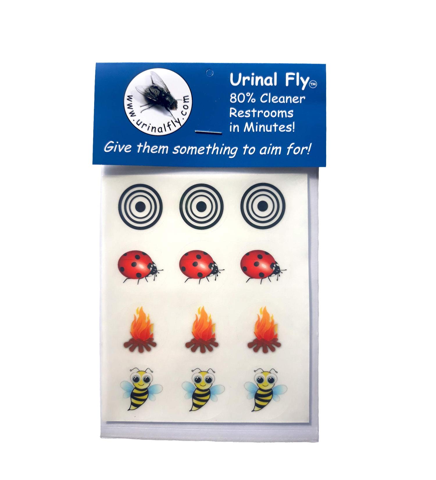 Urinal Fly Toilet Stickers 12 Pack - Bee, Fire, Ladybug Target - 80% Cleaner Bathrooms in Minutes! - Buy Online on GoSupps.com