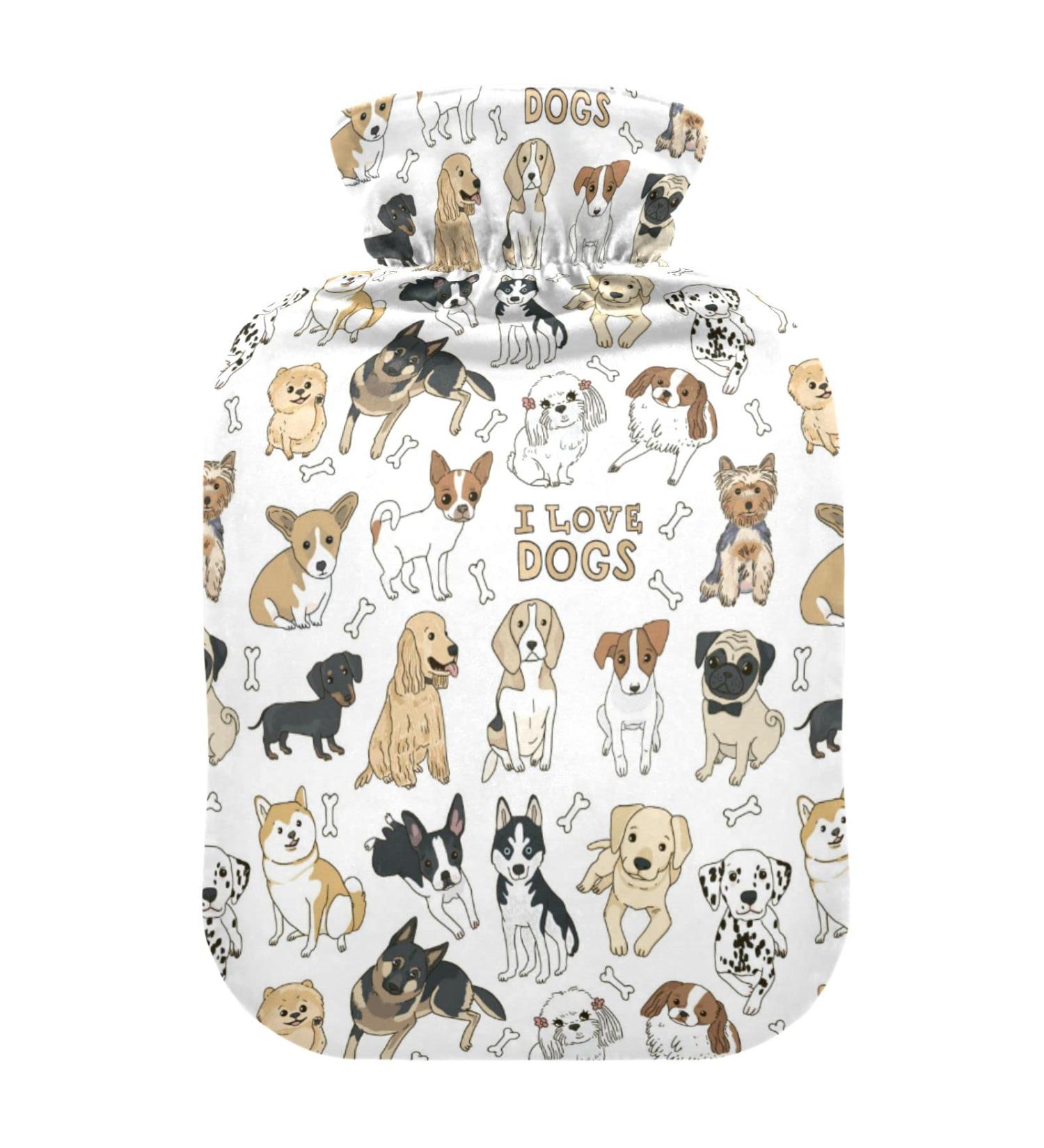Hot Water Bottles with Cute Dog Cover - 2L Pain Relief Bags for Women Girls Children & Bed Warmer - Buy Online on GoSupps.com