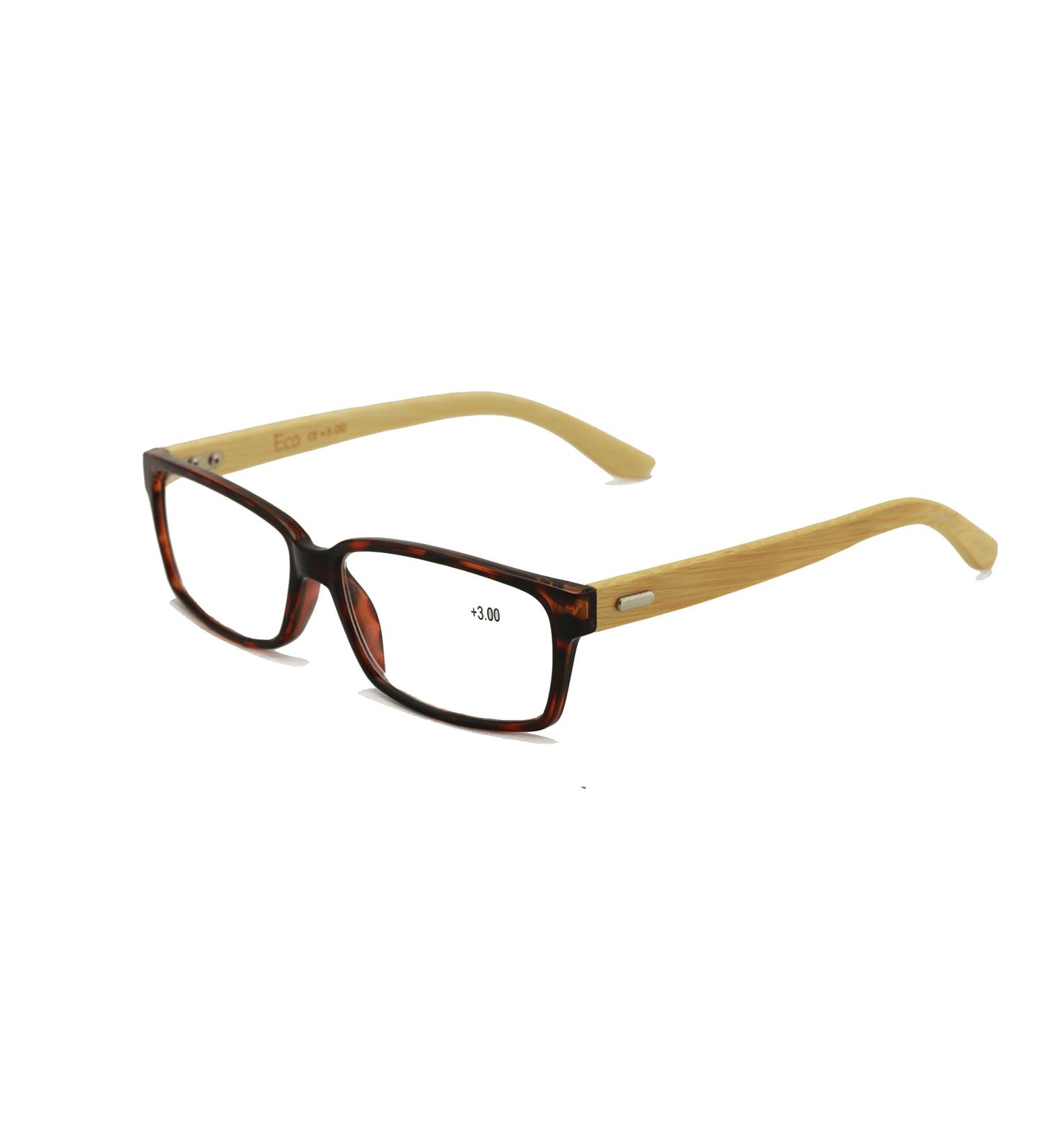 Vision World Genuine Bamboo Rectangular Reading Glasses Men Women Readers (Tortoise 3 x)