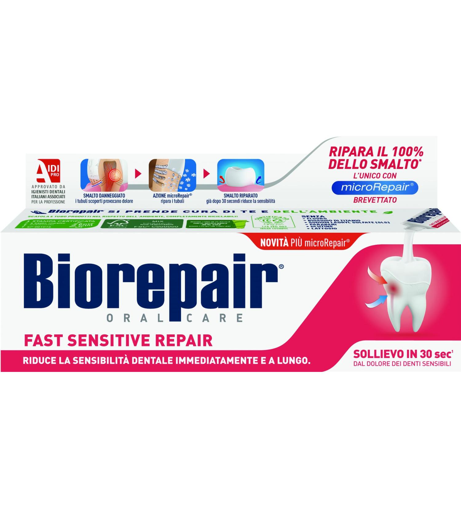 Biorepair Fast Sensitive Repair Plus Microrepair 75 ml - Soothing Toothpaste for Sensitive Teeth | International Shipping Available - Buy Online on GoSupps.com