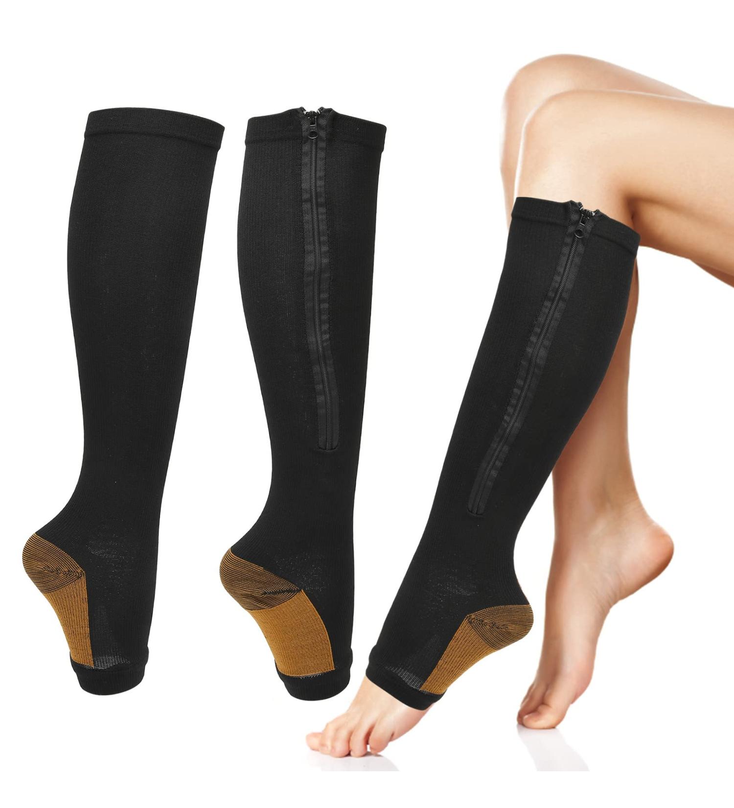Zipper Compression Socks for Women - Nylon Leg Shaping & Ankle Support (L/XL Black) - Boost Circulation & Slim Legs - Buy Online on GoSupps.com