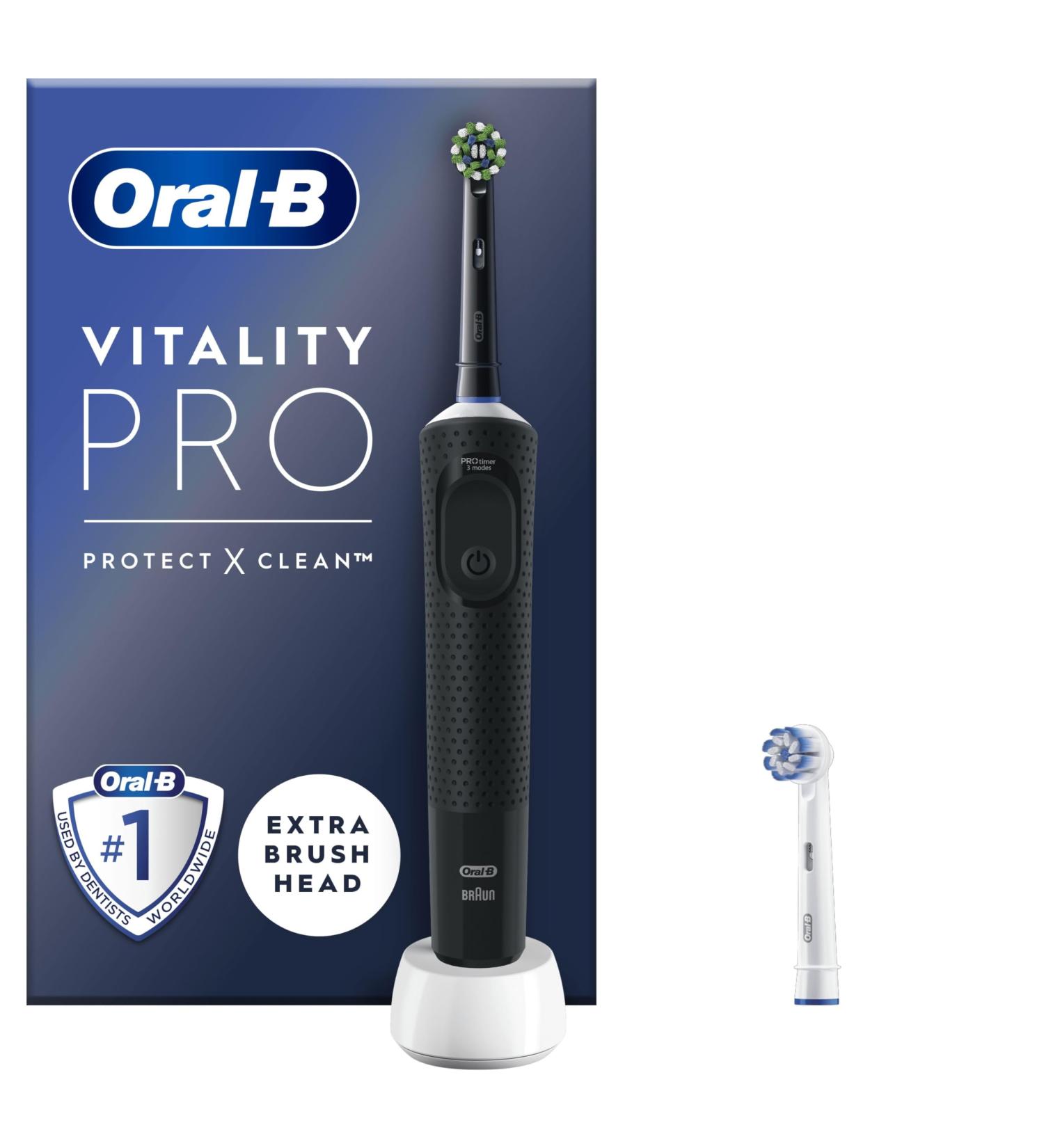 Oral-B Vitality Pro Electric Toothbrush for Adults - Christmas Gift - 3 Brushing Modes - 2 Toothbrush Heads - Sensitive - UK Plug - Black - 1 Count - Buy Online on GoSupps.com