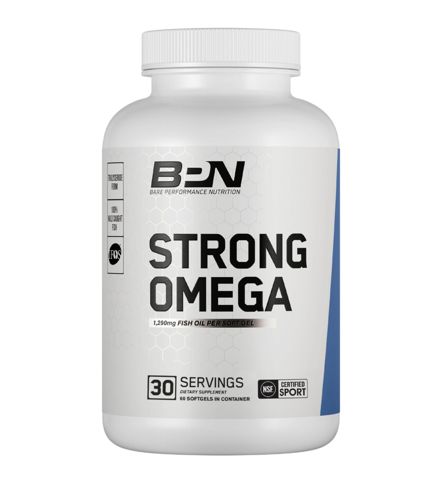 BARE PERFORMANCE NUTRITION BPN Strong Omega Fish Oil Soft Gel 1290mg Fish Oil per Capsule Wild Caught Fish Sustainably Sourced IFOS Certified 30 Servings - Buy Online on GoSupps.com
