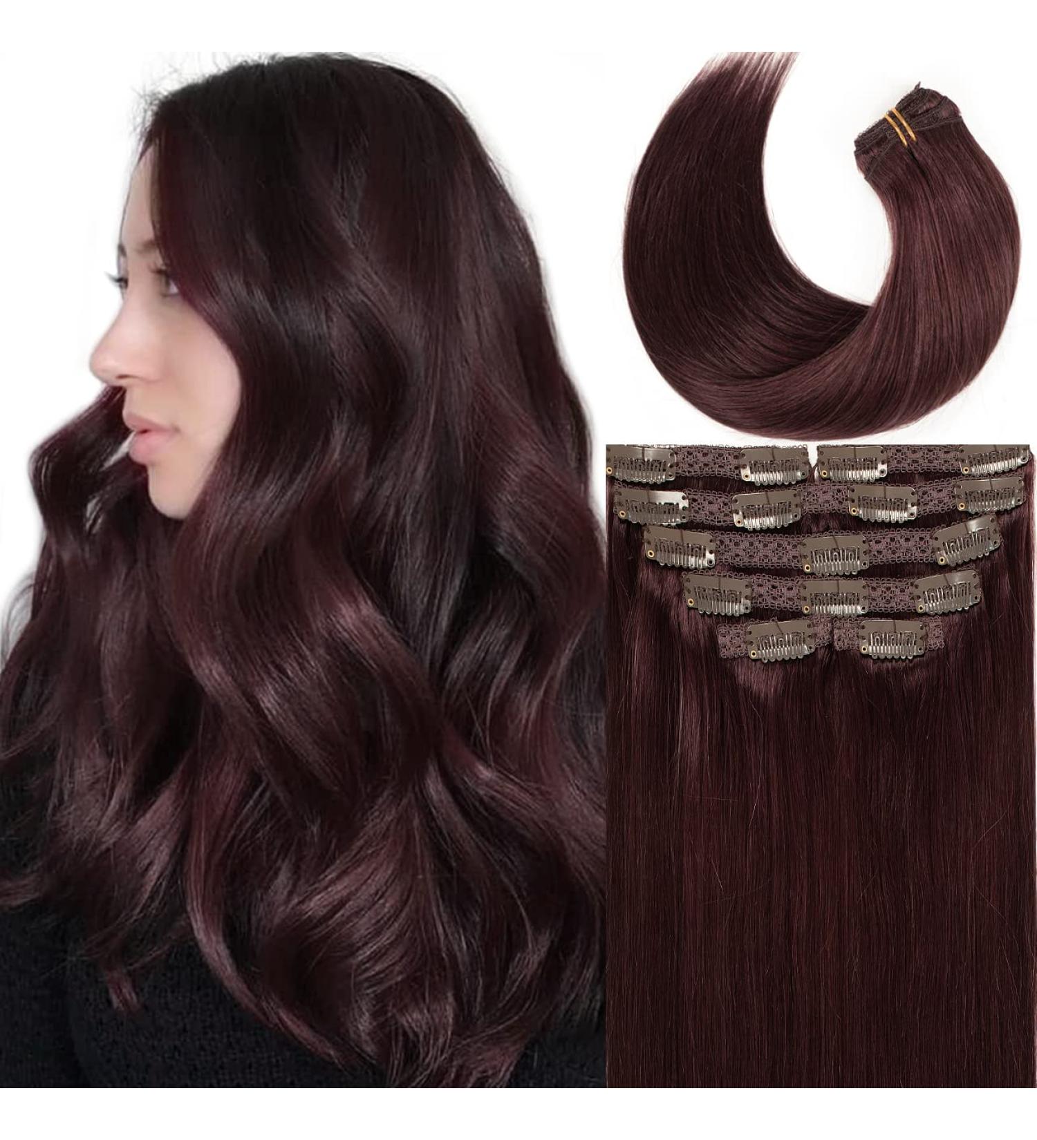 LacerHair 14 120g 7pcs #99J Deep Burgundy Clip In Human Hair Extensions - Silky Salon Professional Double Weft Real Human Hair - Pack of 1 - Buy Online on GoSupps.com