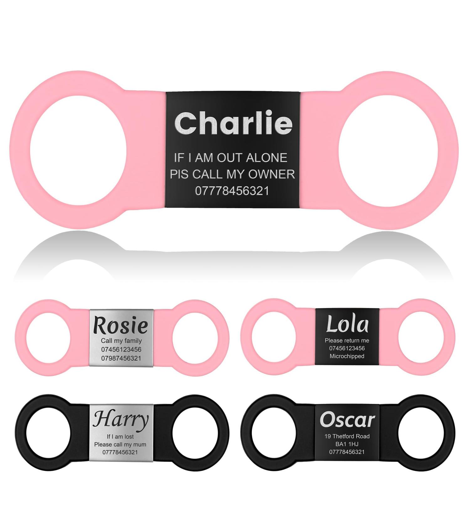 Personalized Yhananti Dog Engraving - Quiet Silicone Pet Tag with Name Phone & Address - Perfect for Dogs Cats & Puppies (Pink & Black M - 19mm Wide Collar) - Buy Online on GoSupps.com