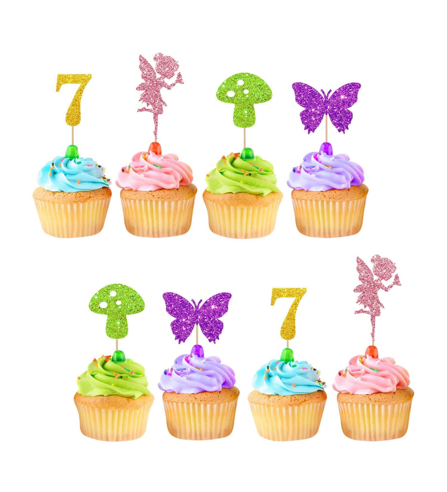 24pcs Fairy 7th Birthday Cupcake Toppers Fairy Seven Cupcake Toppers Colorful Glitter Butterfly Cupcake Picks for Girls Fairy Themed 7th Birthday/Anniversary Party Supplies - Buy Online on GoSupps.com
