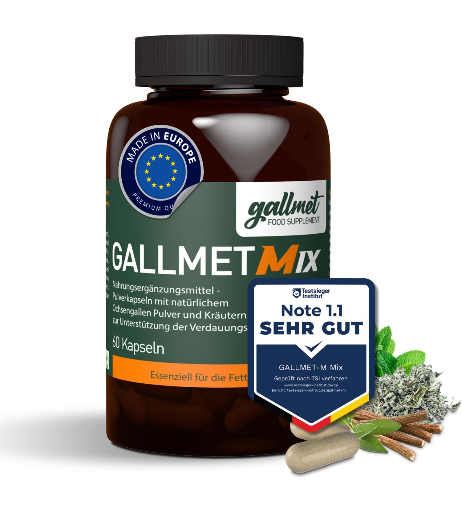 Buy GALLMET Mix 60x Ox Bile Capsules 100mg + Herbs 37.5mg - EU Made for Improved Digestion & Liver Health - International Shipping - Buy Online on GoSupps.com