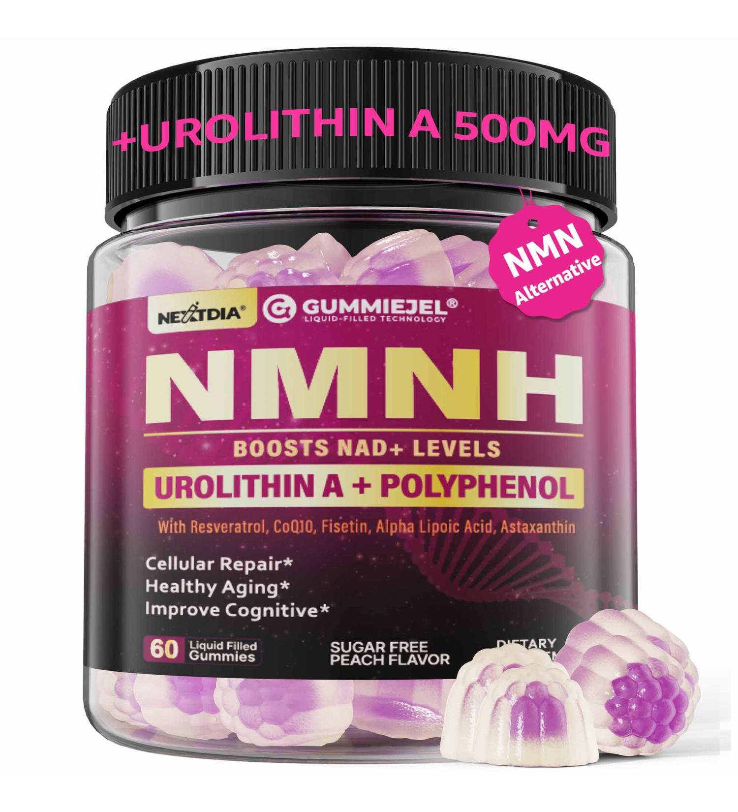 NMNH Gummies 300MG for Longevity with Urolithin A Polyphenol Blend Resveratrol NAD+ Supplement for Women & Men Boost NAD+ Levels Optimized Aging Cell DNA Repair Energy Focus Sugar Free 60cts 60 Count (Pack of 1) - Buy Online on GoSupps.com