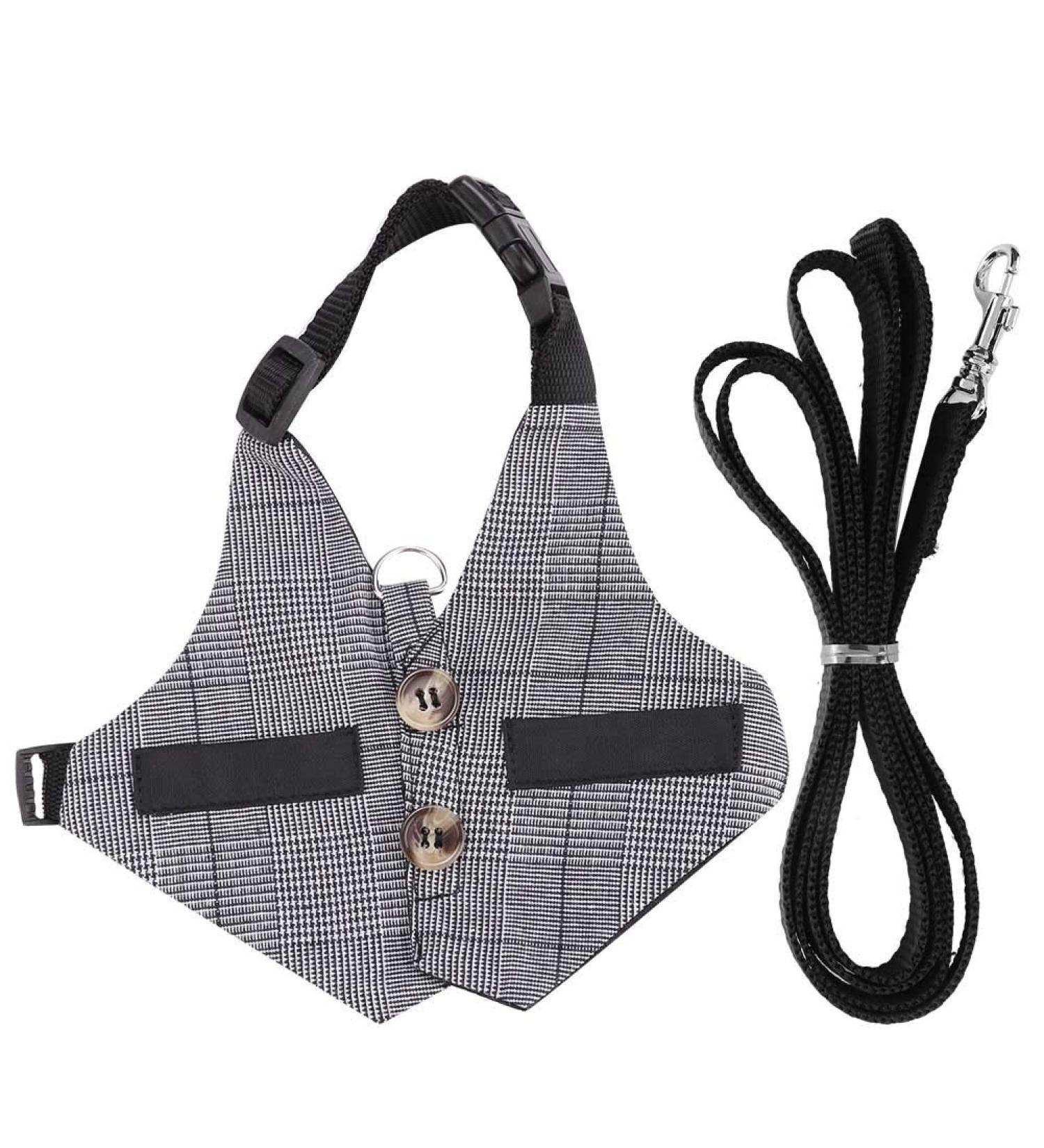 Rabbit Harness Leash Cute Bunny Vest Harness and Leash Set With Button Decor Pets Adjustable Formal Suit Style Plaid Stripe Harness Grey(S) - Buy Online on GoSupps.com