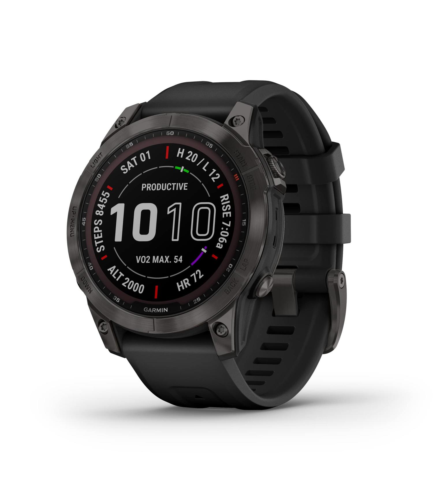 Garmin fenix 7 Sapphire Solar  adventure smartwatch  with Solar Charging Capabilities  rugged outdoor watch with GPS  touchscreen  wellness features  carbon gray DLC titanium with black band Carbon Gray DLC Titanium with Black Band 7 Sapphire Solar Smartw - Buy Online on GoSupps.com