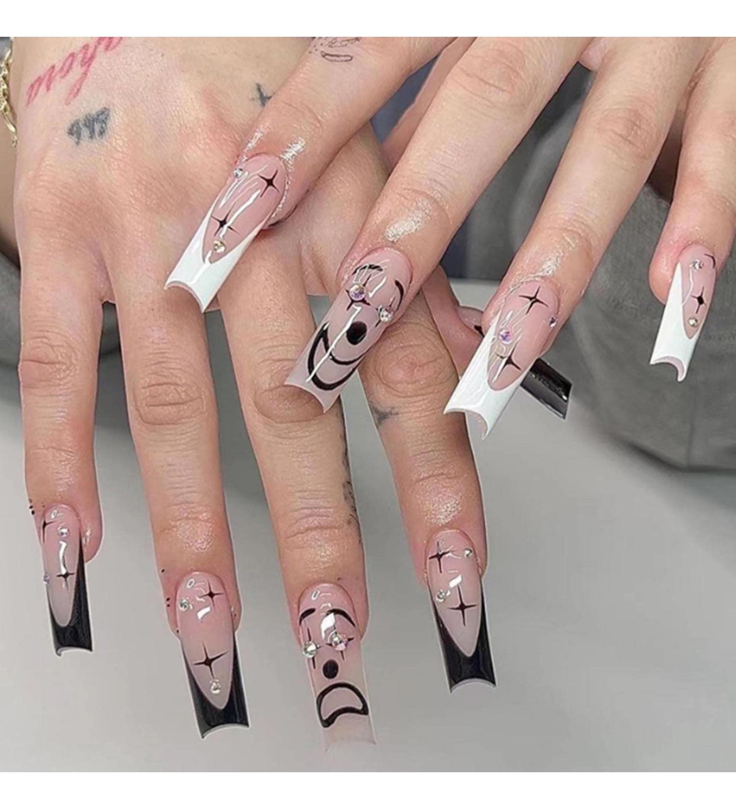 YoYoee Long French False Nails, Graffiti Acrylic Full Cover Ballerina Tips - 24PCS - Buy Online on GoSupps.com