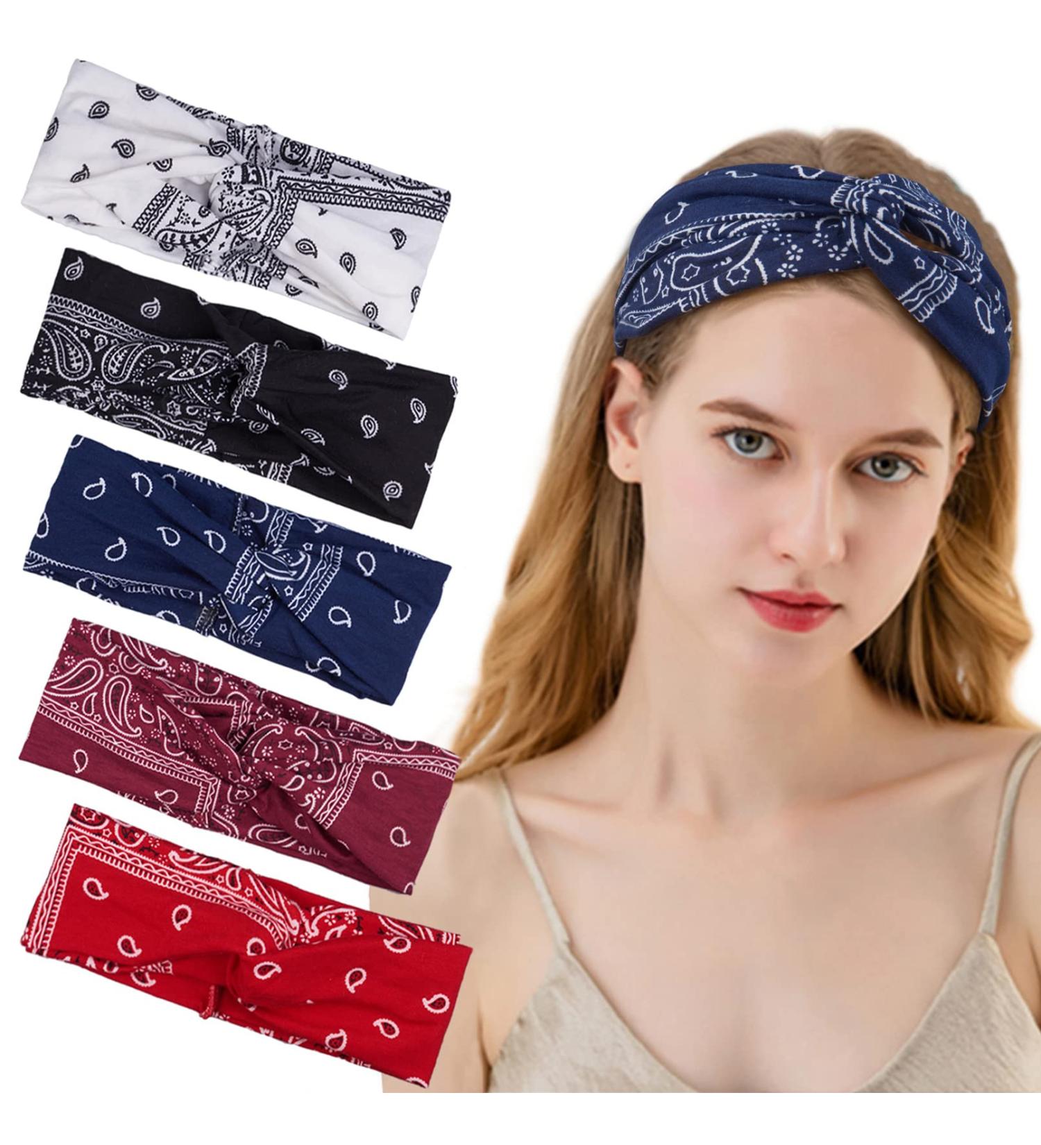 FITDON 5 Pieces Boho Headband Women's Hair Bands Wide Elastic Hairband Turban Fashion Hair Accessories #1 - Buy Online on GoSupps.com