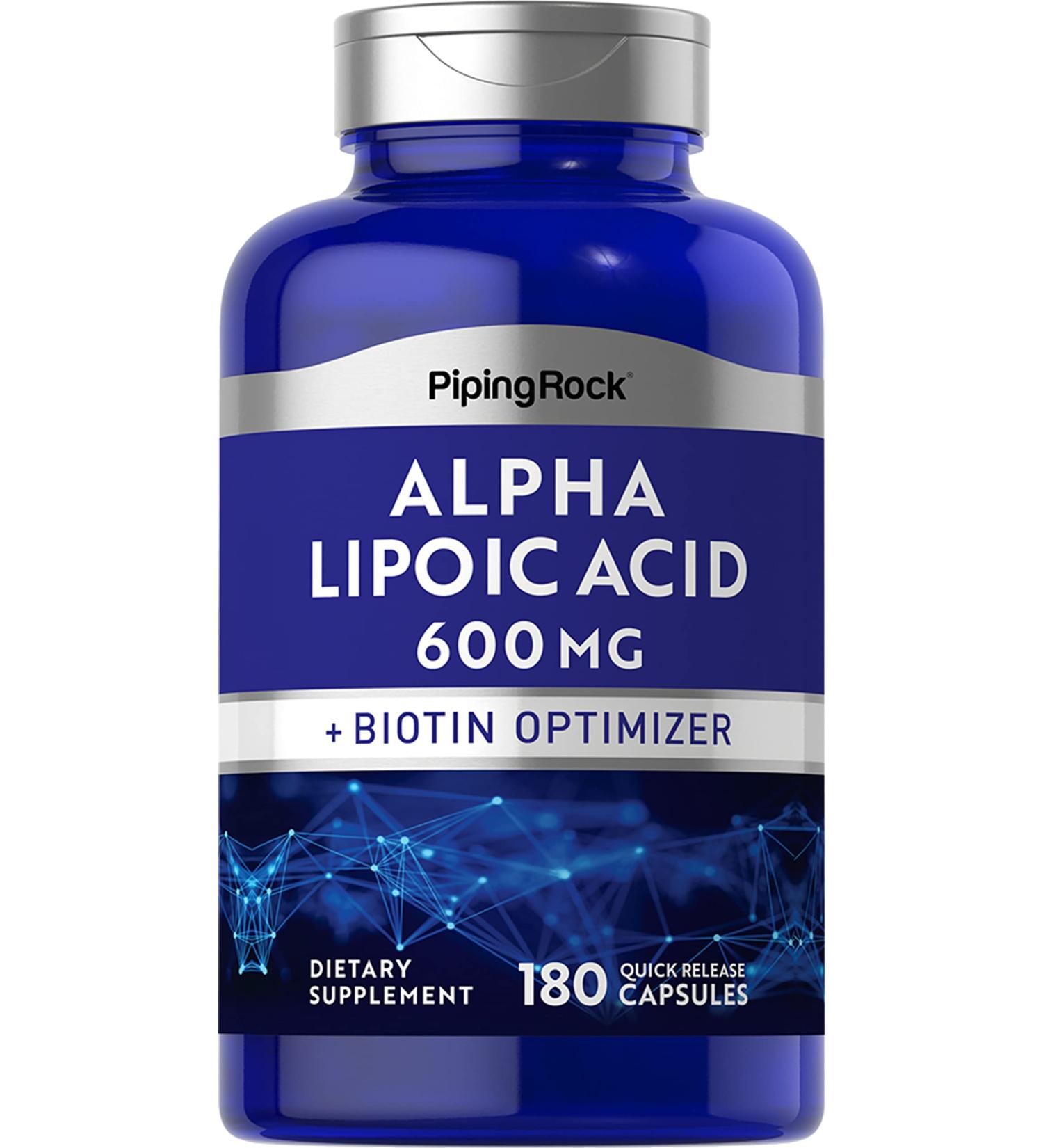 Buy Piping Rock Alpha Lipoic Acid 600 mg | 180 Capsules | Biotin Optimizer | Non-GMO & Gluten Free Supplement for Optimal Health - Buy Online on GoSupps.com