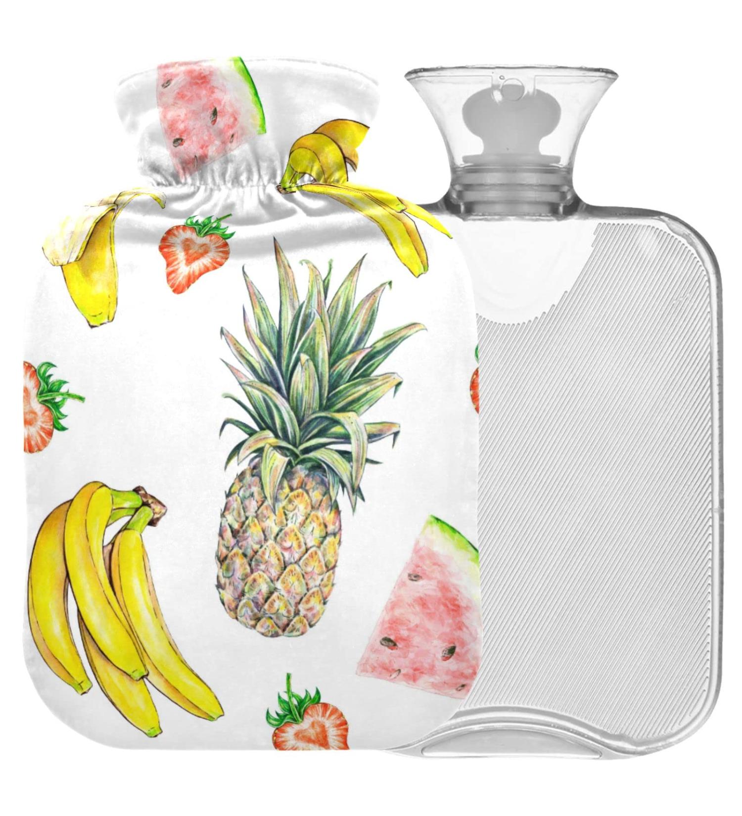 Naanle Banana Strawberry Pineapple Water Bottle | 1L Transparent Hot Water Bottle for Heat & Cold Therapy | Pain Relief & Comfort - Buy Online on GoSupps.com