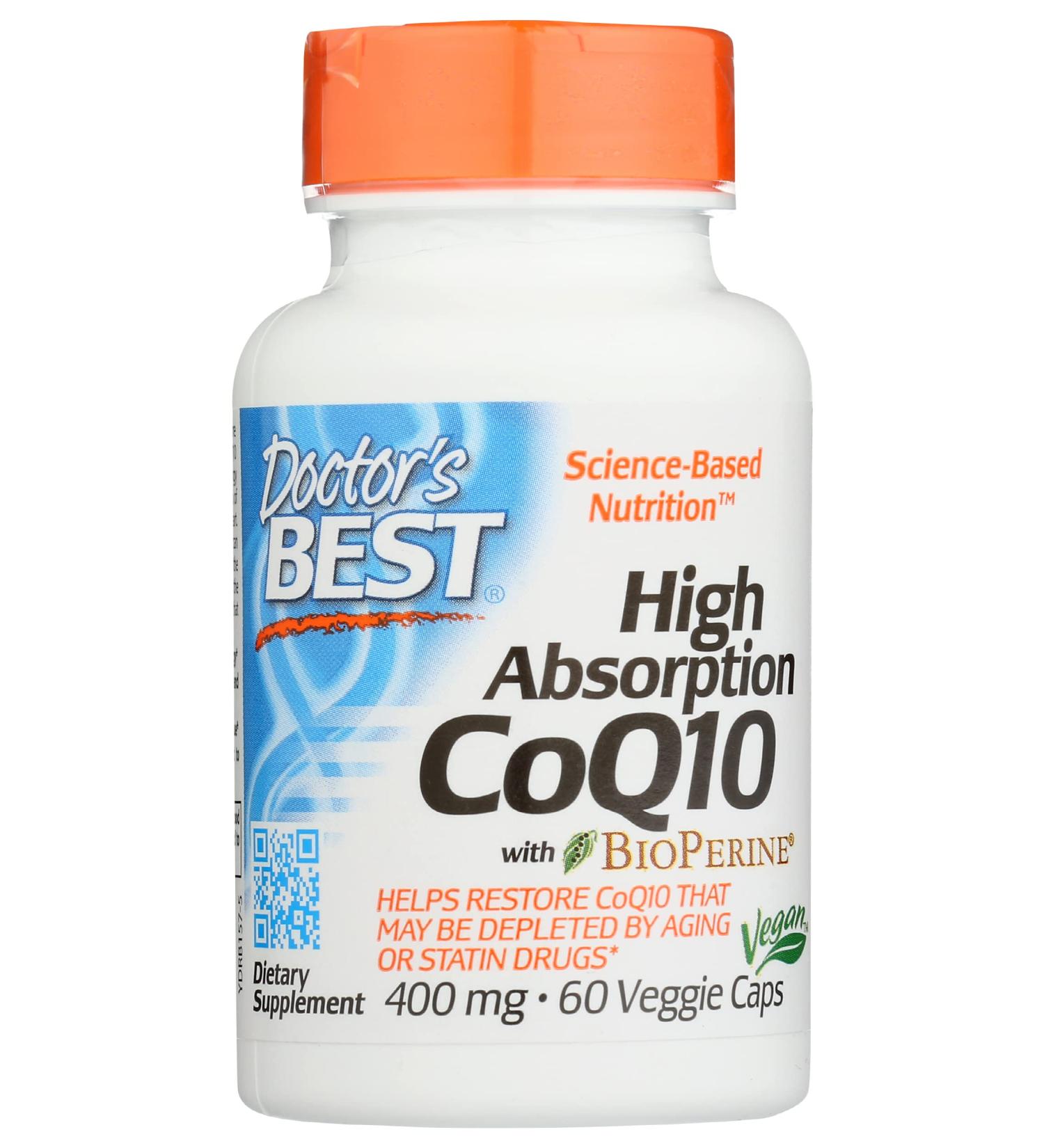 Doctors Best High Absorption CoQ10 400 MG - Non-GMO Vegan 60 Veggie Capsules | International Shipping Available - Buy Online on GoSupps.com