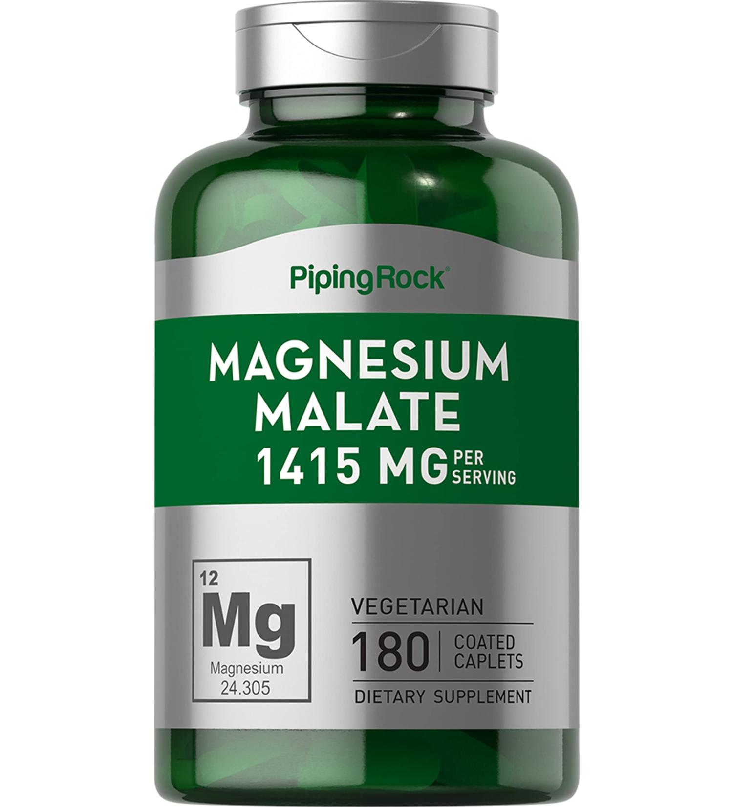 Magnesium Malate 1415mg Caplets - 180 Count | Vegetarian Non-GMO Gluten Free Supplement - Buy Online on GoSupps.com