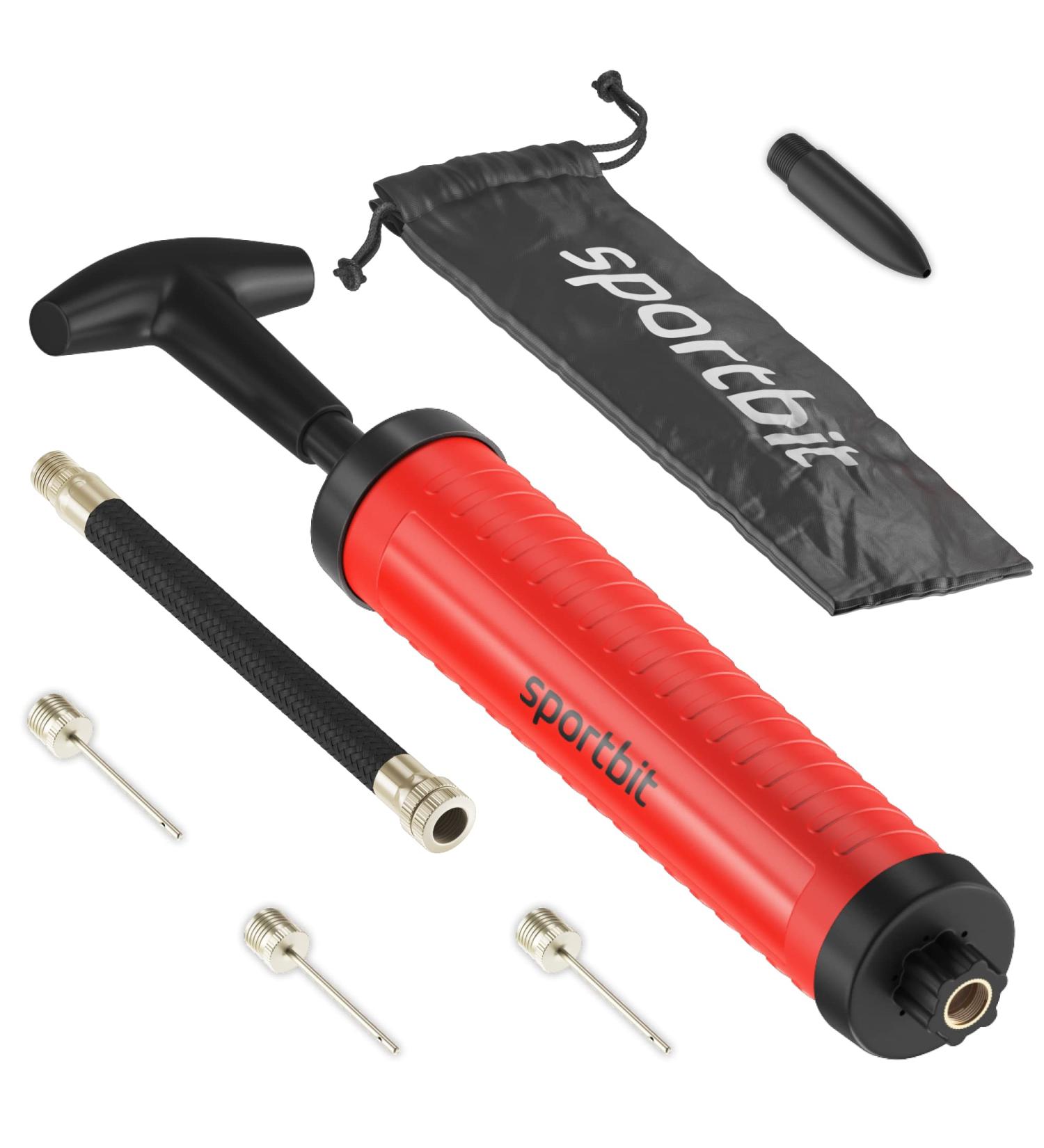 SPORTBIT Ball Pump with Needles, Nozzle, Extension Hose & Pouch - Ideal for Sports Balls, Basketball, Volleyball, Football, Soccer, Swim Inflatables - Buy Online on GoSupps.com