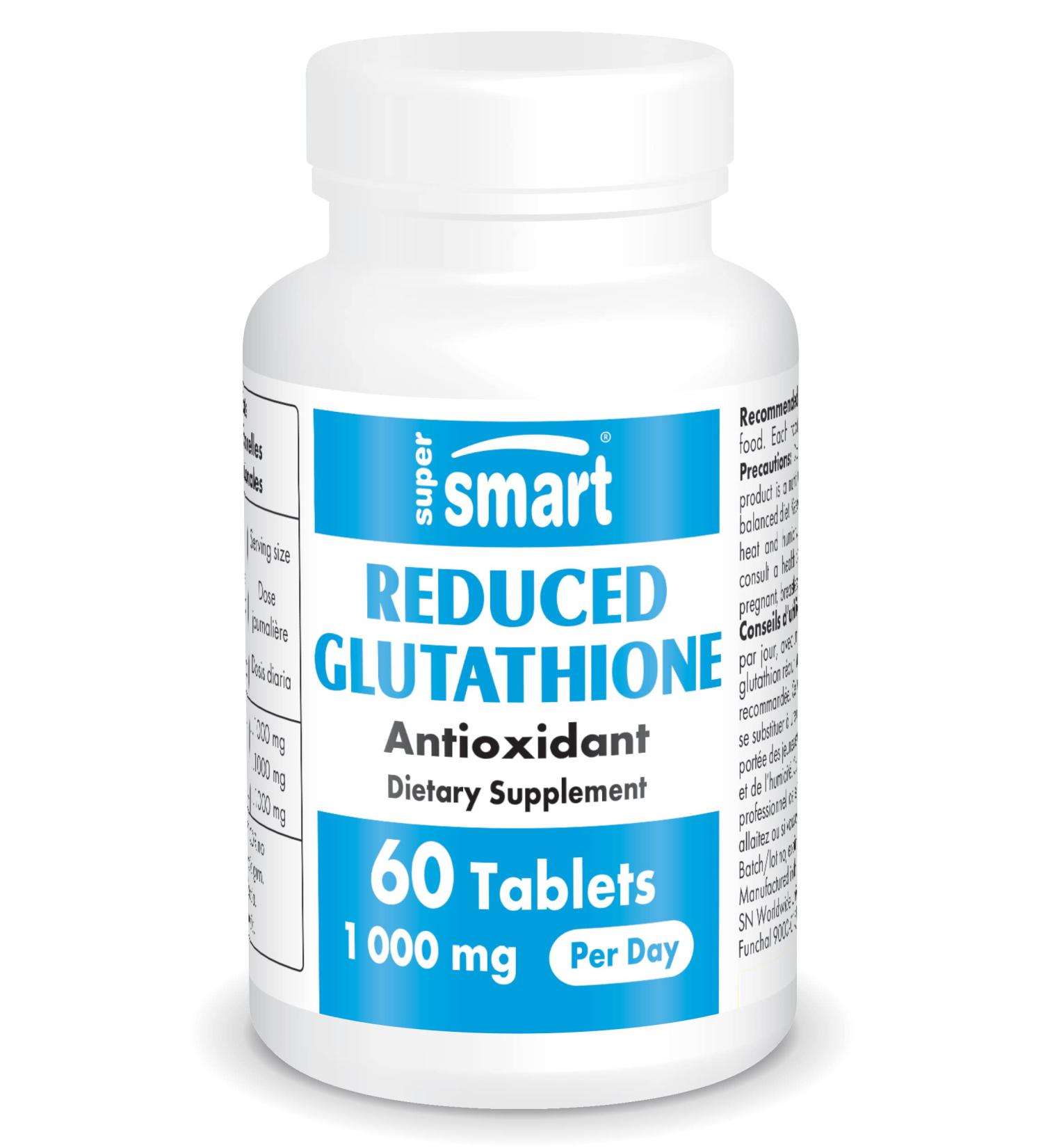 Reduced Glutathione (GSH) 1000 mg - Vegan Antioxidant Supplement with Vitamin C - Gluten-Free Tripeptide for Optimal Health - Supersmart - Buy Online on GoSupps.com