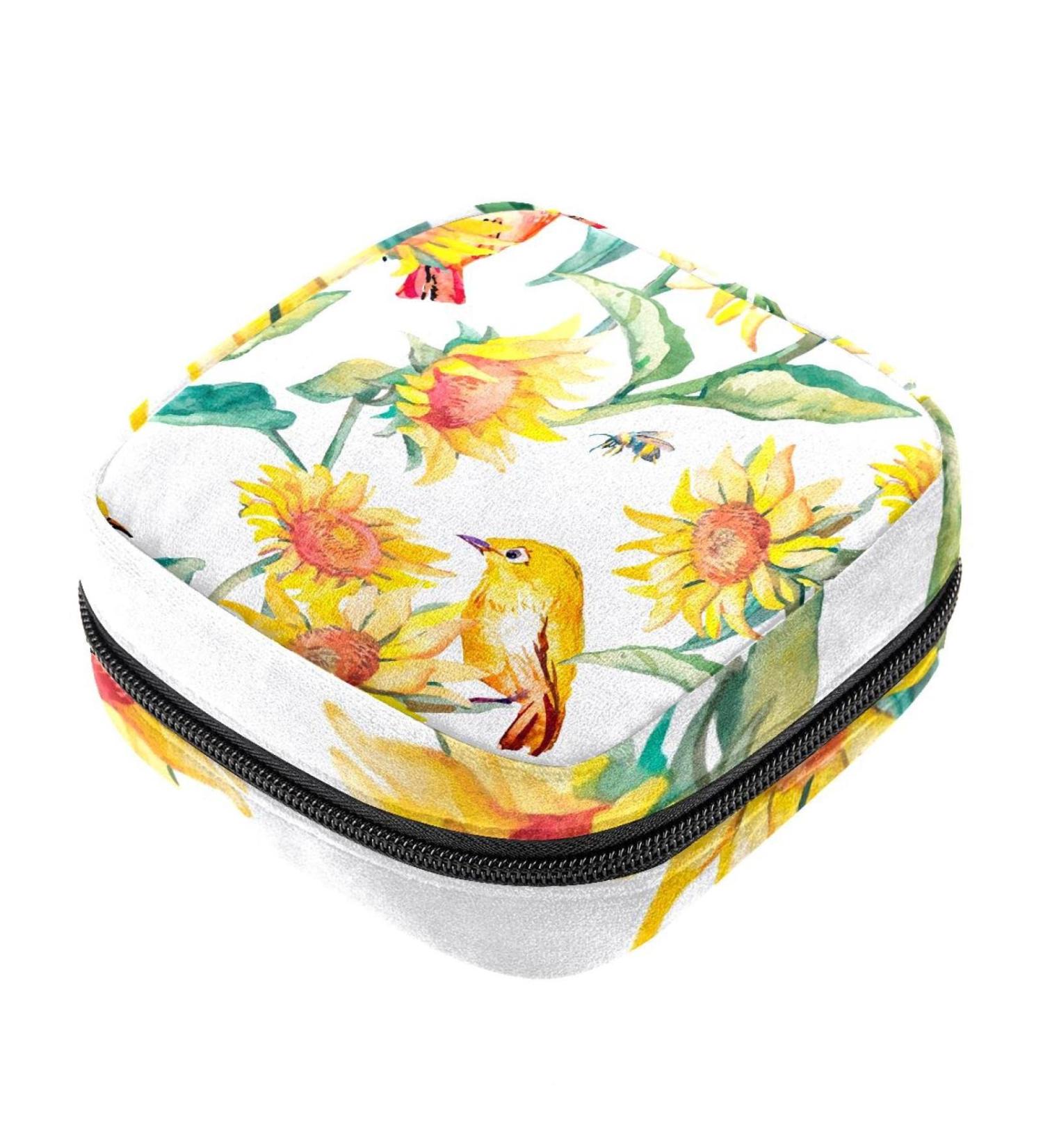 Buy Stylish Menstruation Pad Bag with Zipper | Watercolor Birds & Sunflowers | Women's Tampon & Napkin Bag - Color 9 - Buy Online on GoSupps.com