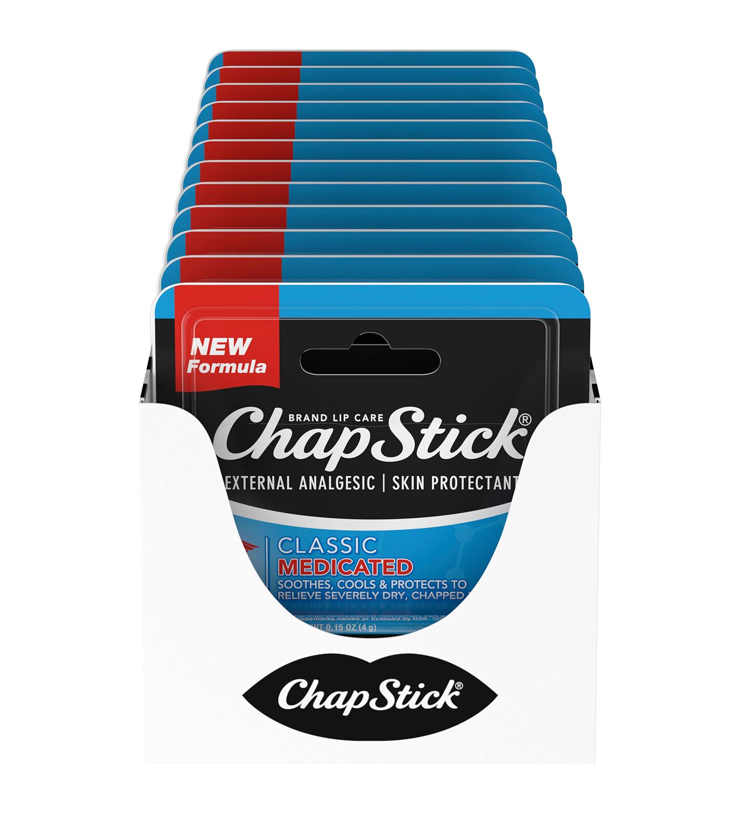ChapStick Classic Medicated Lip Balm Tubes - Chapped Lips Treatment and Skin Protectant - 12 Pack - Buy Online on GoSupps.com
