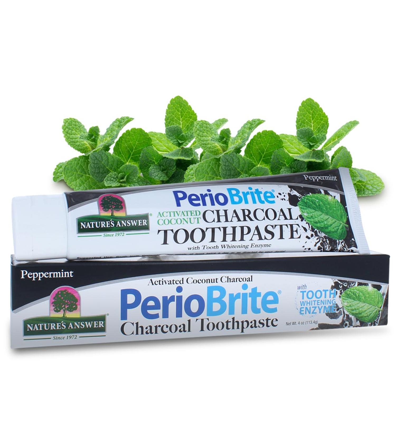 PERIOBRITE Activated Charcoal Toothpaste (Pack of 3) 4 oz. Nature's Answer Tooth Whitening Plaque Removing Peppermint Flavored Stain Remover | Fluoride Free - Buy Online on GoSupps.com