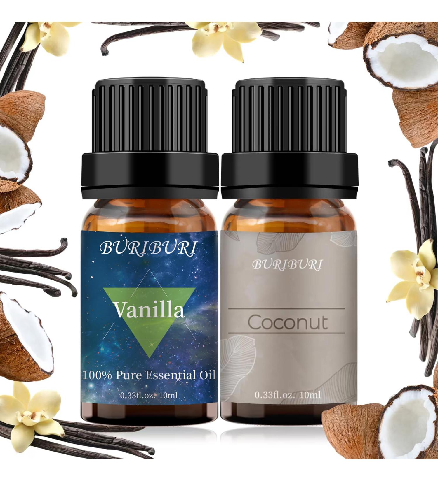 BURIBURI Vanilla Essential Oil Coconut Essential Oil Set 100% Pure Natural for Vanilla Oil For Diffusers Masage Candle Making Soap Making 2 Pack 10ML Vanilla+Coconut 10 ml (Pack of 2) - Buy Online on GoSupps.com