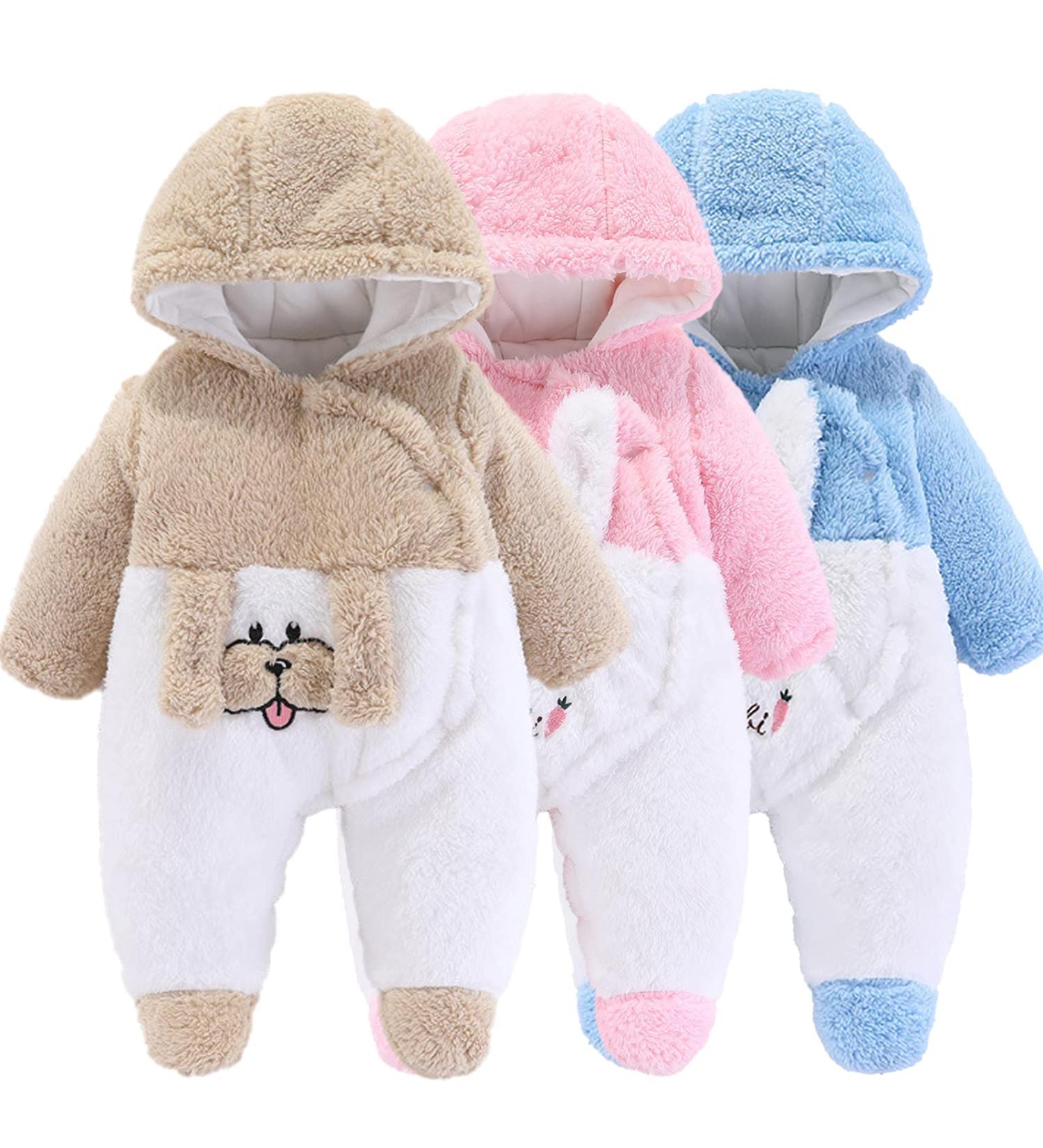 Newborn Baby Cartoon Bear Snowsuit Winter Coat Fleece Hooded Romper Jumpsuit 0-3 Months - Khaki Dog - Buy Online on GoSupps.com