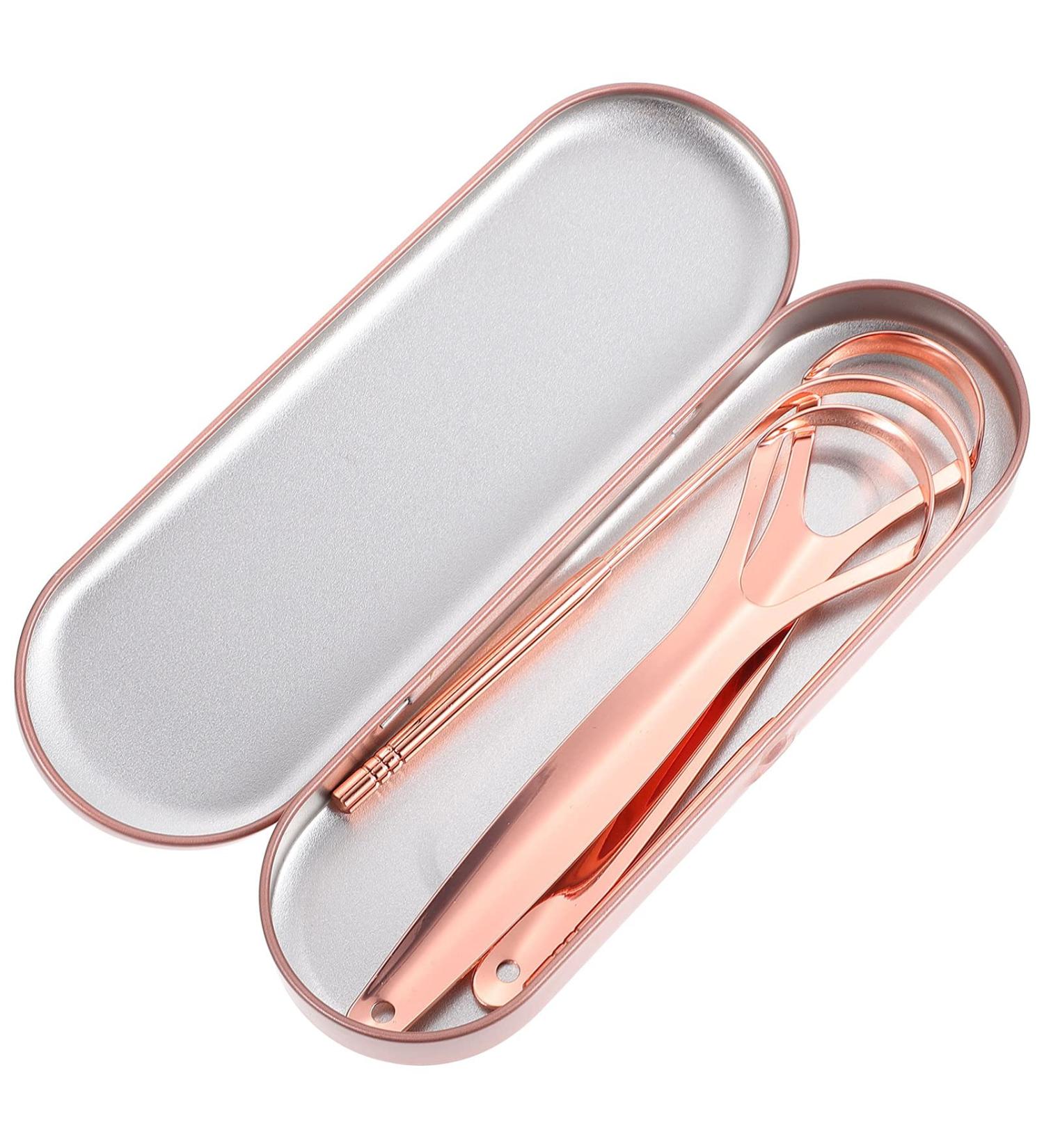 Healifty Stainless Steel Tongue Scraper 3Pcs Set with Storage Case - Rose Gold Pink Tongue Cleaner for Fresh Oral Breath - Buy Online on GoSupps.com