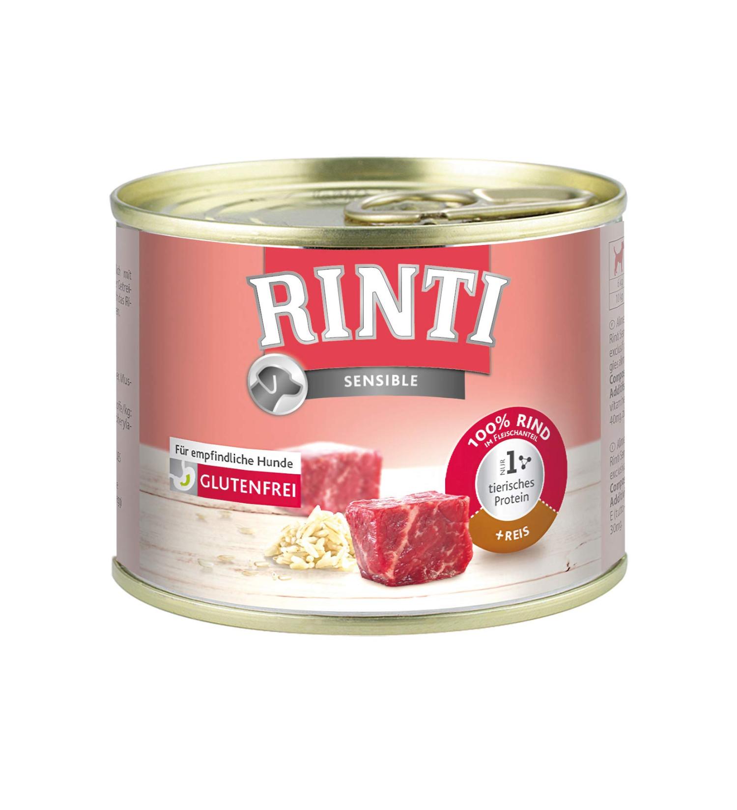 Rinti Dog Food Sensitive Beef & Rice - 185g x 12 | Premium Nutrition for Dogs - International Shipping - Buy Online on GoSupps.com