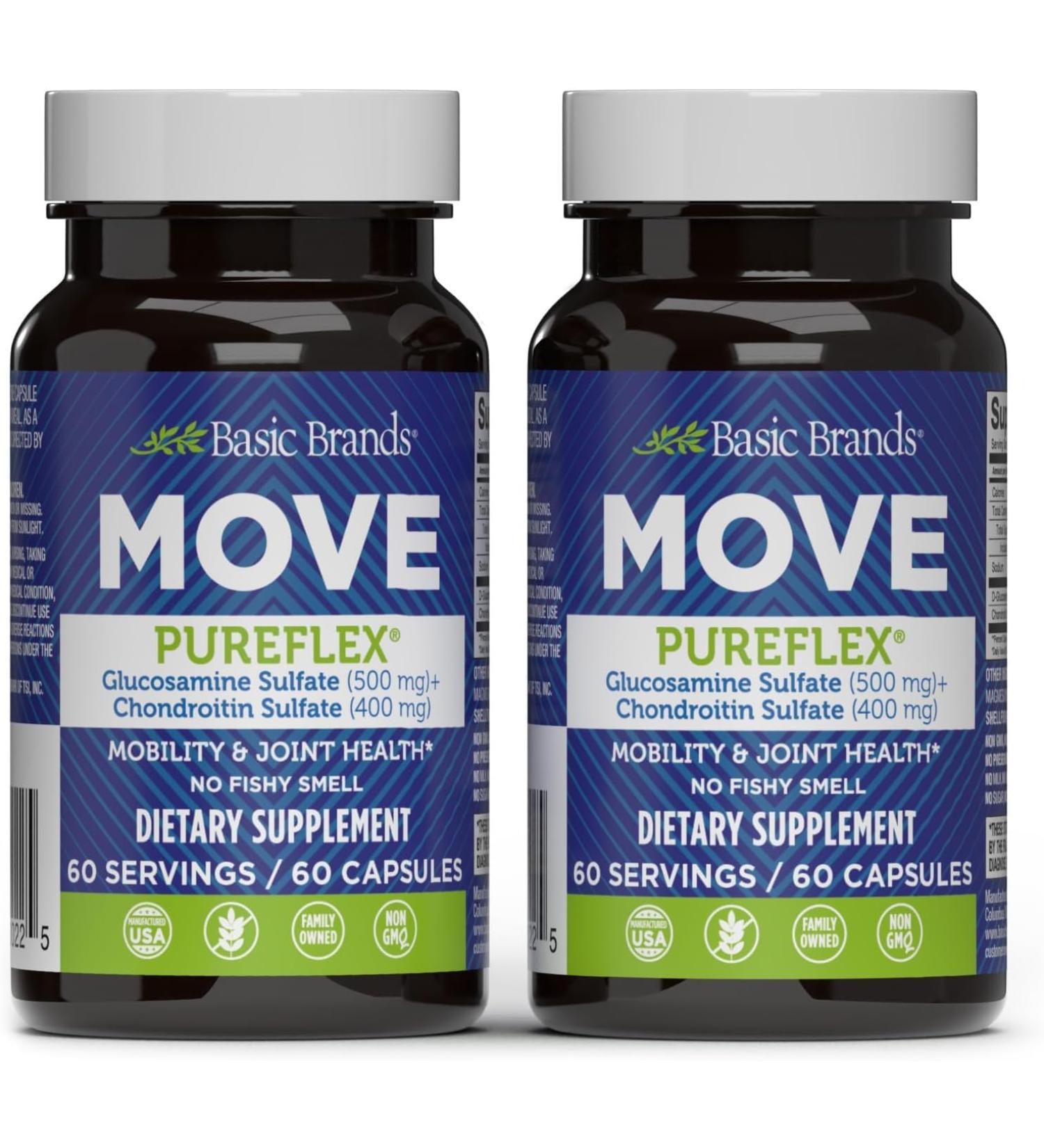 Basic Brands - Move Pureflex Glucosamine Chondroitin - Joint Support Supplement for Flexibility & Mobility - 60 Capsules - 2-Pack 60 Count (Pack of 2) - Buy Online on GoSupps.com