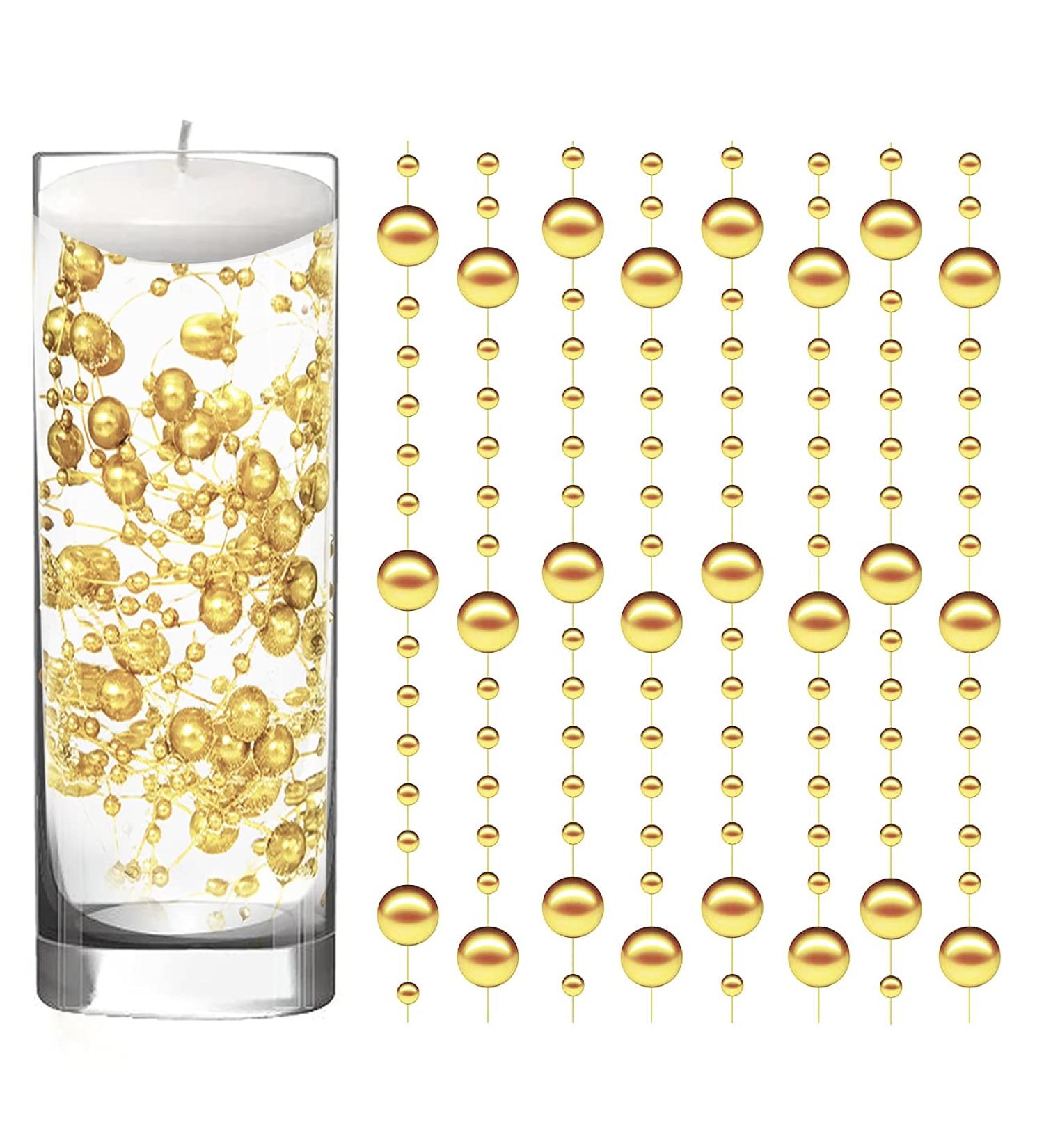50 Pcs Gold Faux Pearl String for Wedding Centerpieces | Vase Filler for Floating Candles and Parties - Buy Online on GoSupps.com
