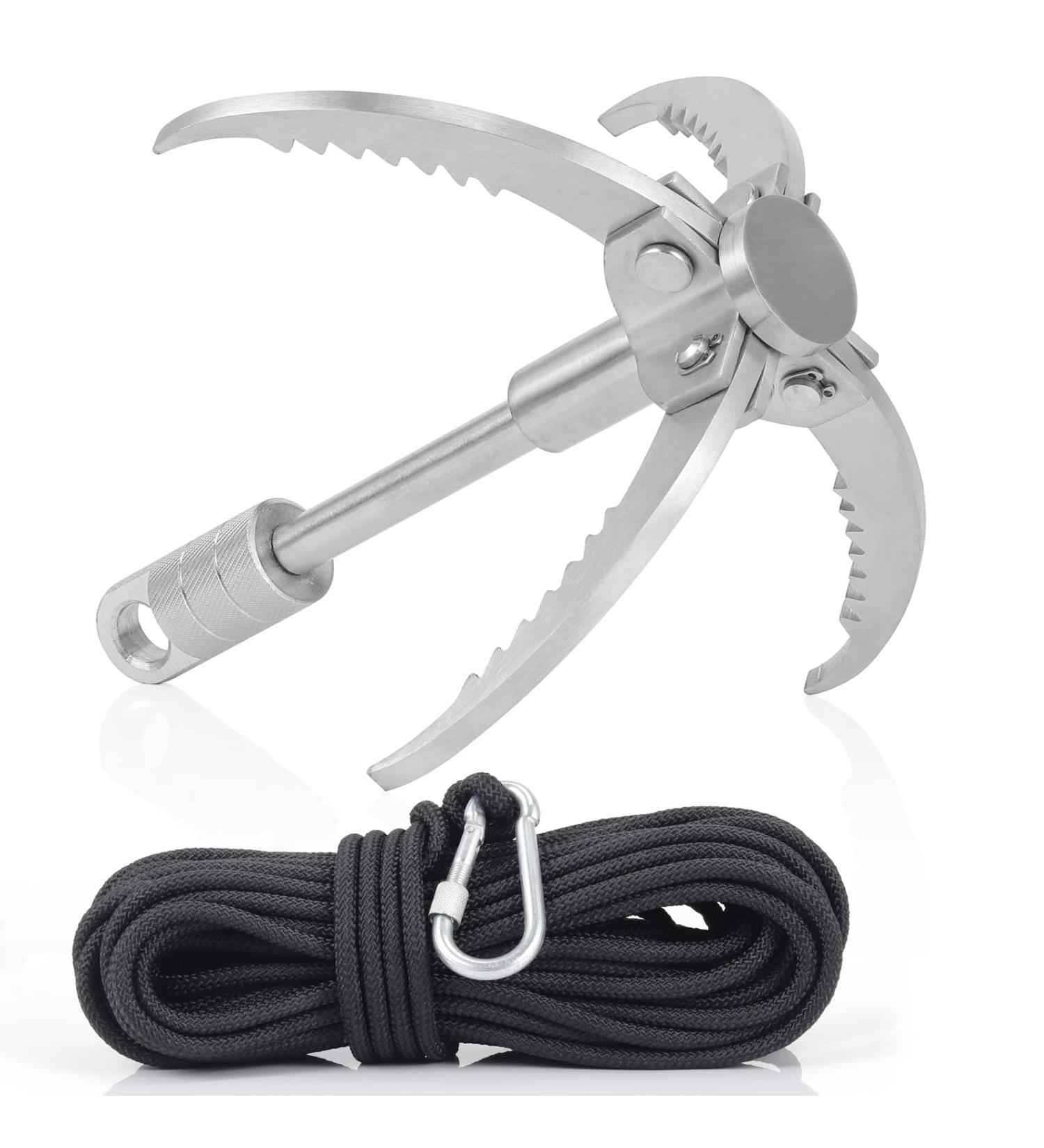 GYANDULY Large Grappling Hook with 65ft Rope - Stainless Steel 4-Claw Folding Grapple Hook for Outdoor Survival, Camping, Hiking, Climbing - Buy Online on GoSupps.com