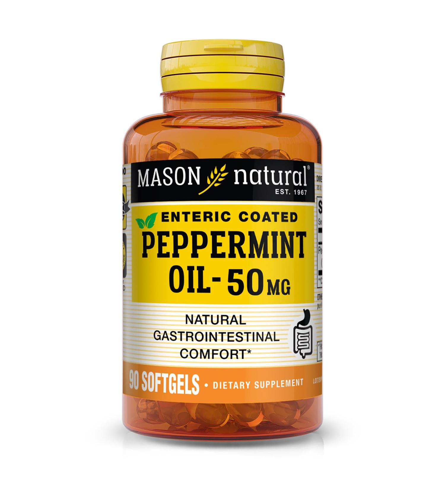 MASON NATURAL Peppermint Oil 50 mg Enteric Coated Supplement 90 Day Supply of Gastrointestinal Support for Normally Functioning Bowel Softgel Pills - Buy Online on GoSupps.com