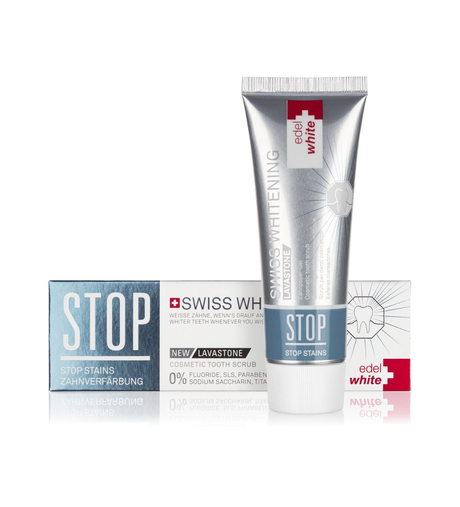 Noble+ White Stop Stain Swiss Whitening Tooth Gel 75ml | Polishing Gel for Bright White Teeth | Fluoride-Free Tooth Cleaning Formula with Lava Stone - Buy Online on GoSupps.com