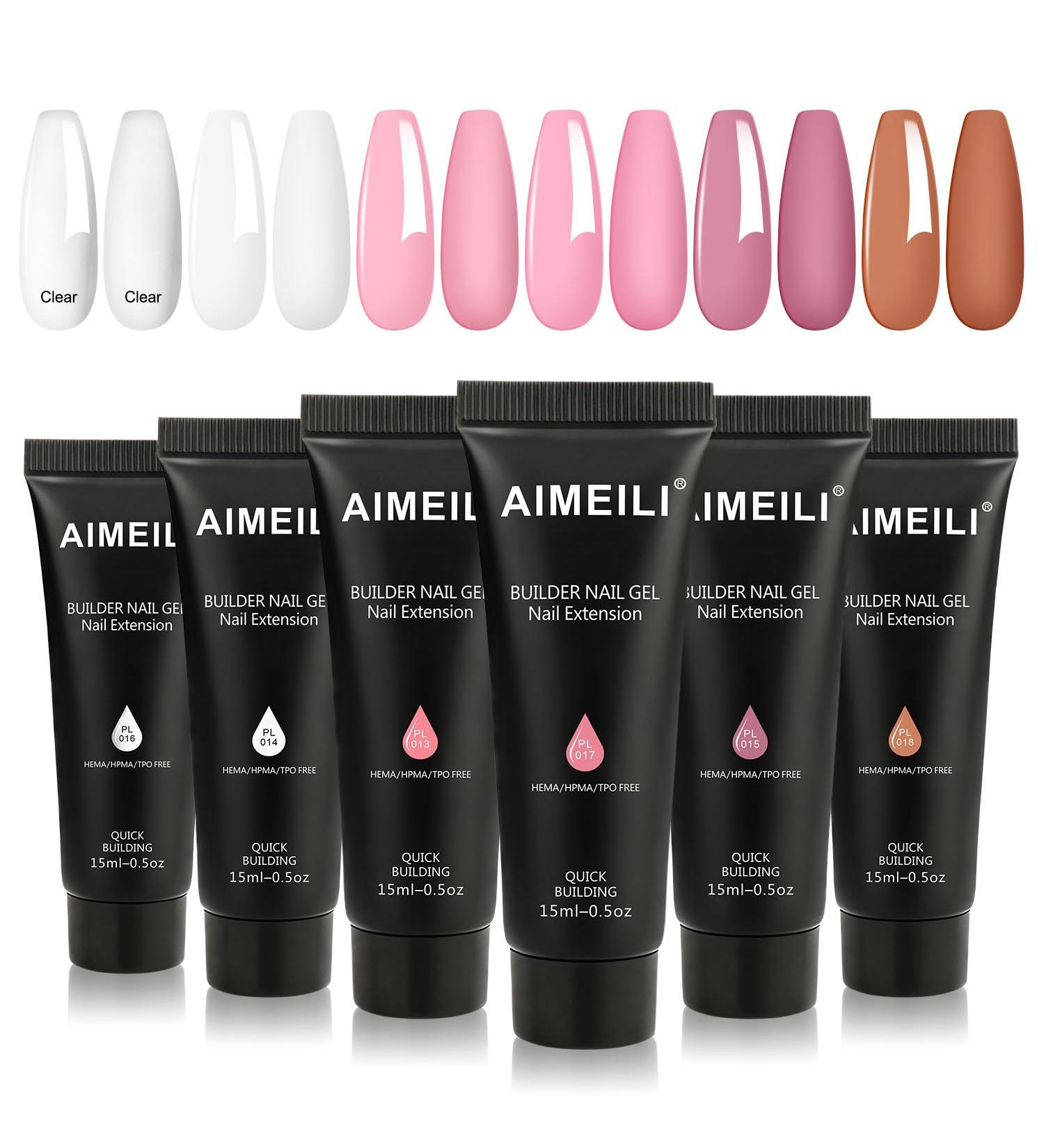 AIMEILI Builder Nail Gel Kit - 6 Colours 15ml, Clear Nude Pink Extension Gel Polish - UV LED Acrylic Builder Enhancement Kit - Buy Online on GoSupps.com