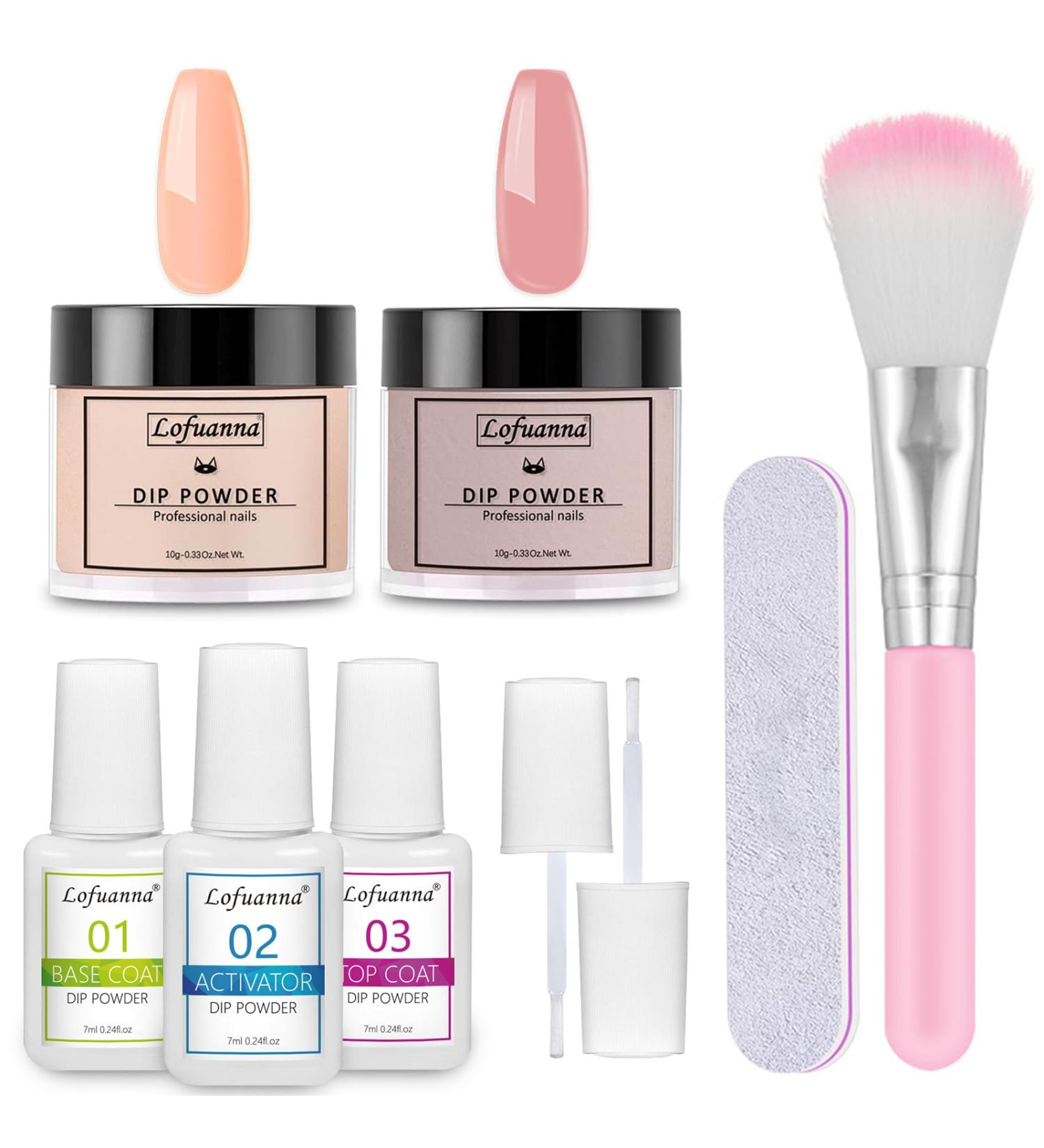 Lofuanna Dip Powder Nail Starter Kit - Nude Set | 2 Colors, Base Top Coat Activator | No UV/LED Needed | 9Pcs Dip Powder Set | DIY French Nail Art Manicure for Beginners - Buy Online on GoSupps.com