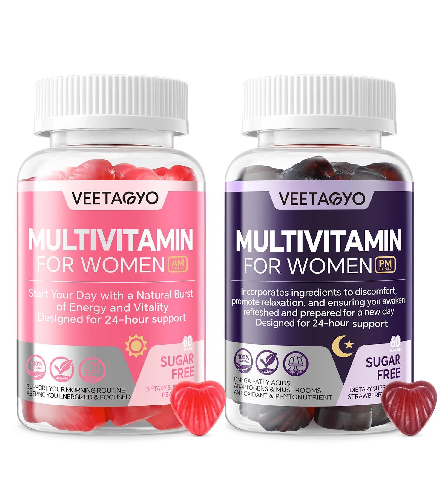 Multivitamin for Women AM & PM - Melatonin Free with w/Algae Calcium Omega-3 Vitamin D3K2 Magnesium for Energy & Relaxation Rest Skin Hair Support - Sugar Free 24-Hour Support Vegan 120 Count - Buy Online on GoSupps.com