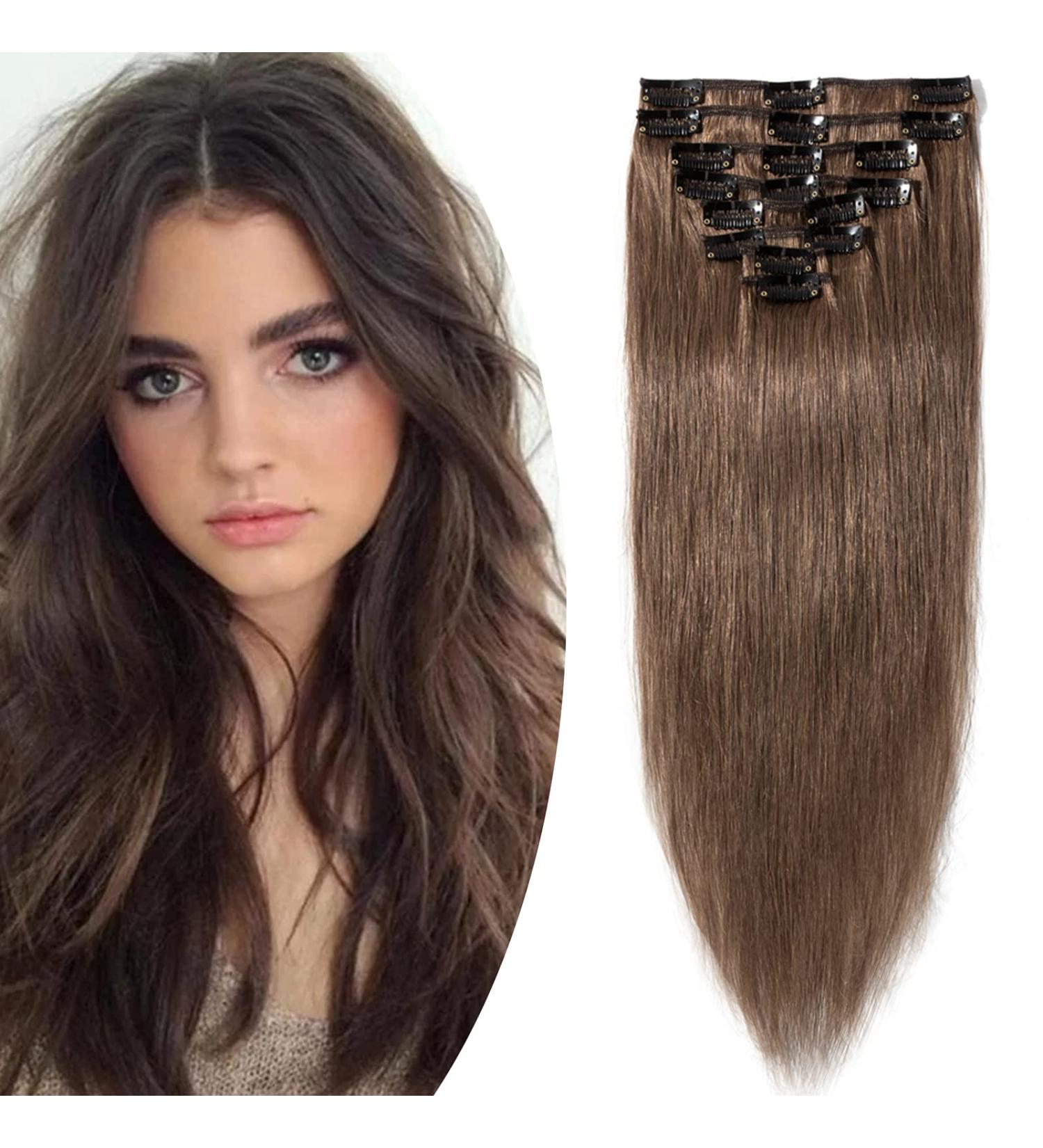 SEGO Clip In Hair Extensions - 100% Remy Human Hair Light Brown #6 25cm 50g - Affordable Thin Extensions for Effortless Style - Buy Online on GoSupps.com
