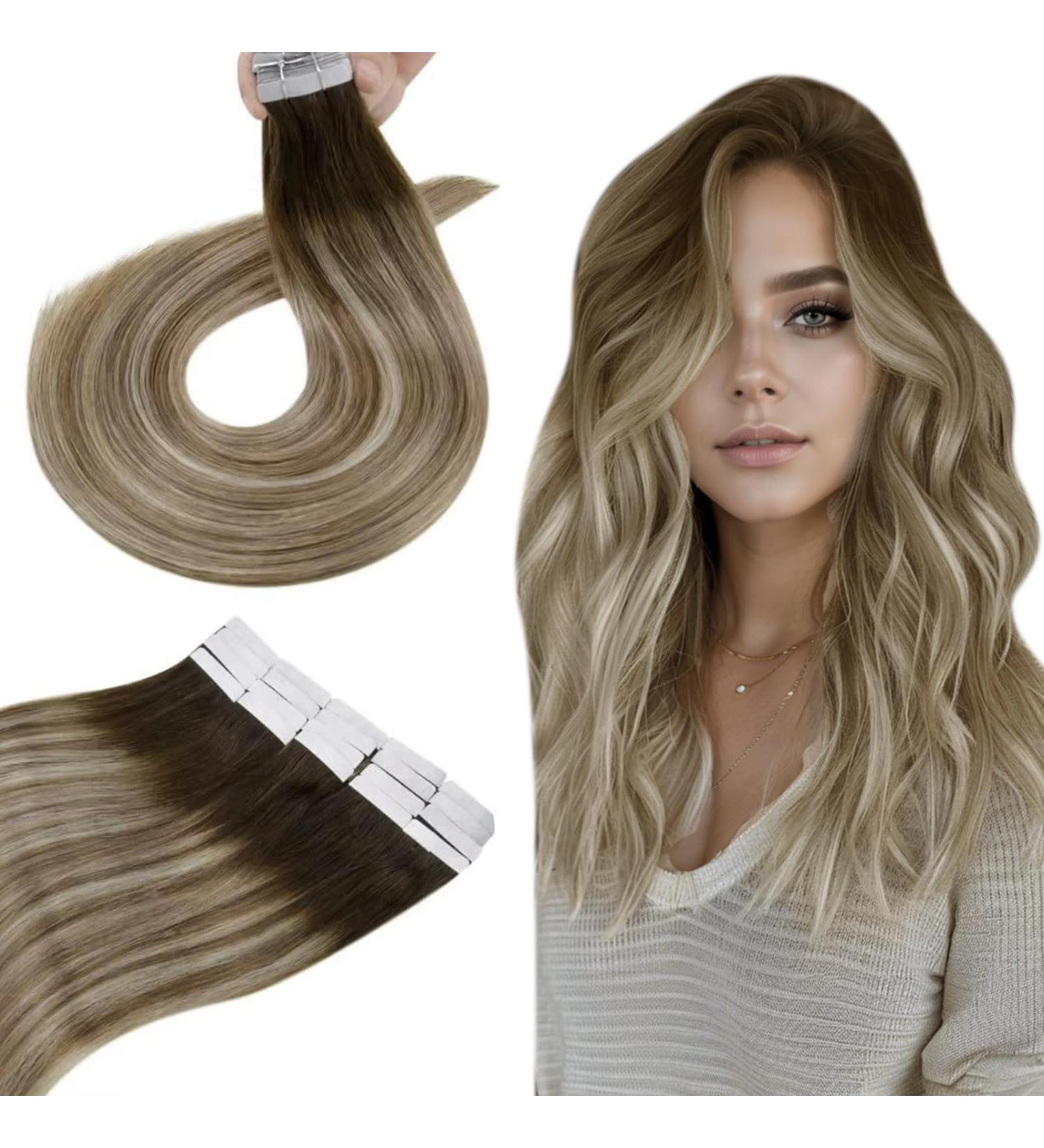 Buy Hetto Balayage Ash Brown Tape-In Extensions | Real Hair Silky Smooth 45cm 50g - #3/8/22 for Natural Look - Buy Online on GoSupps.com