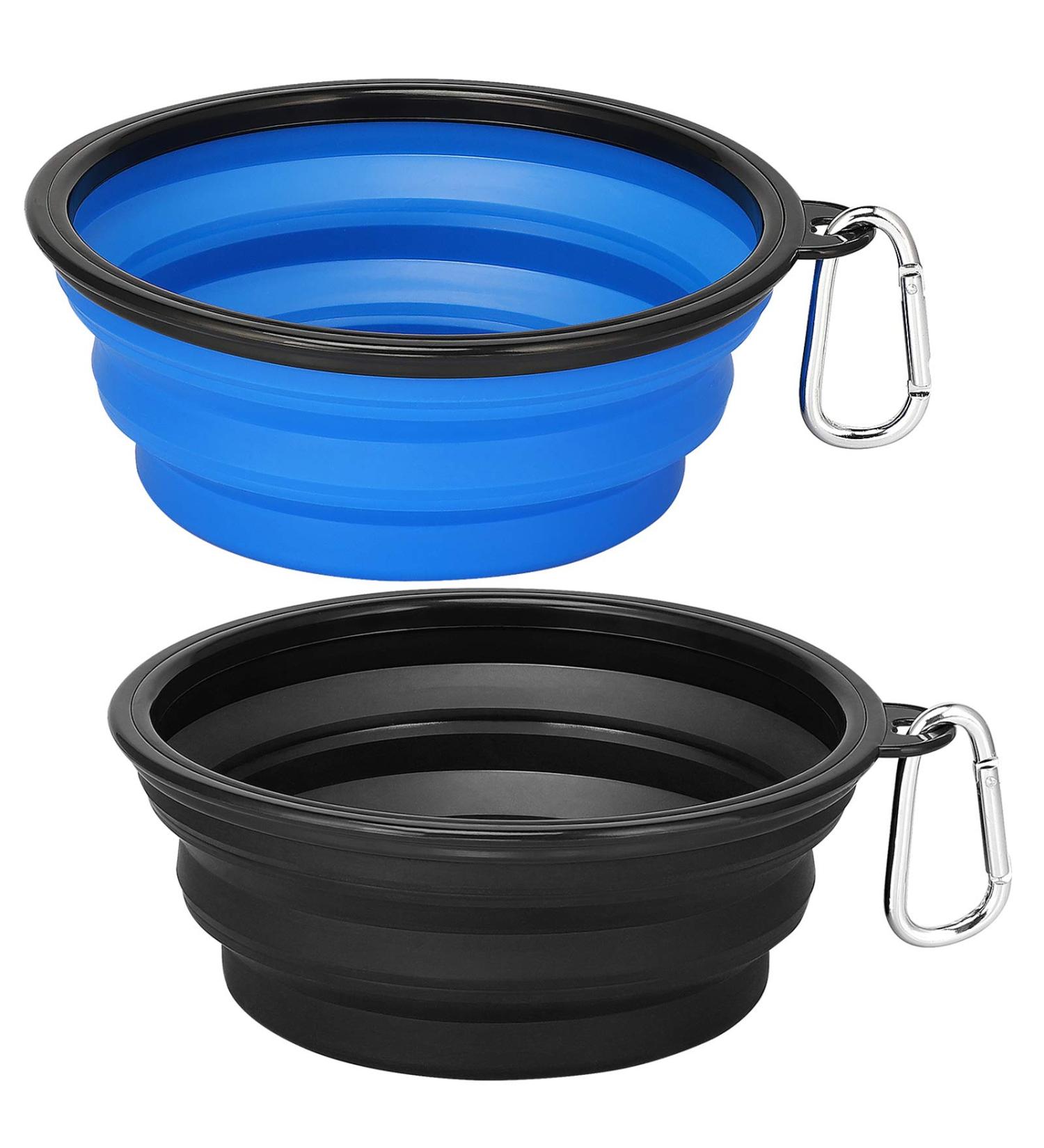 Kytely Large Collapsible Dog Bowls 2 Pack - Portable 34oz Foldable Travel Bowl for Dogs - Includes Clasp - Ideal for Walking, Traveling, and Park Trips - Blue & Black - Buy Online on GoSupps.com