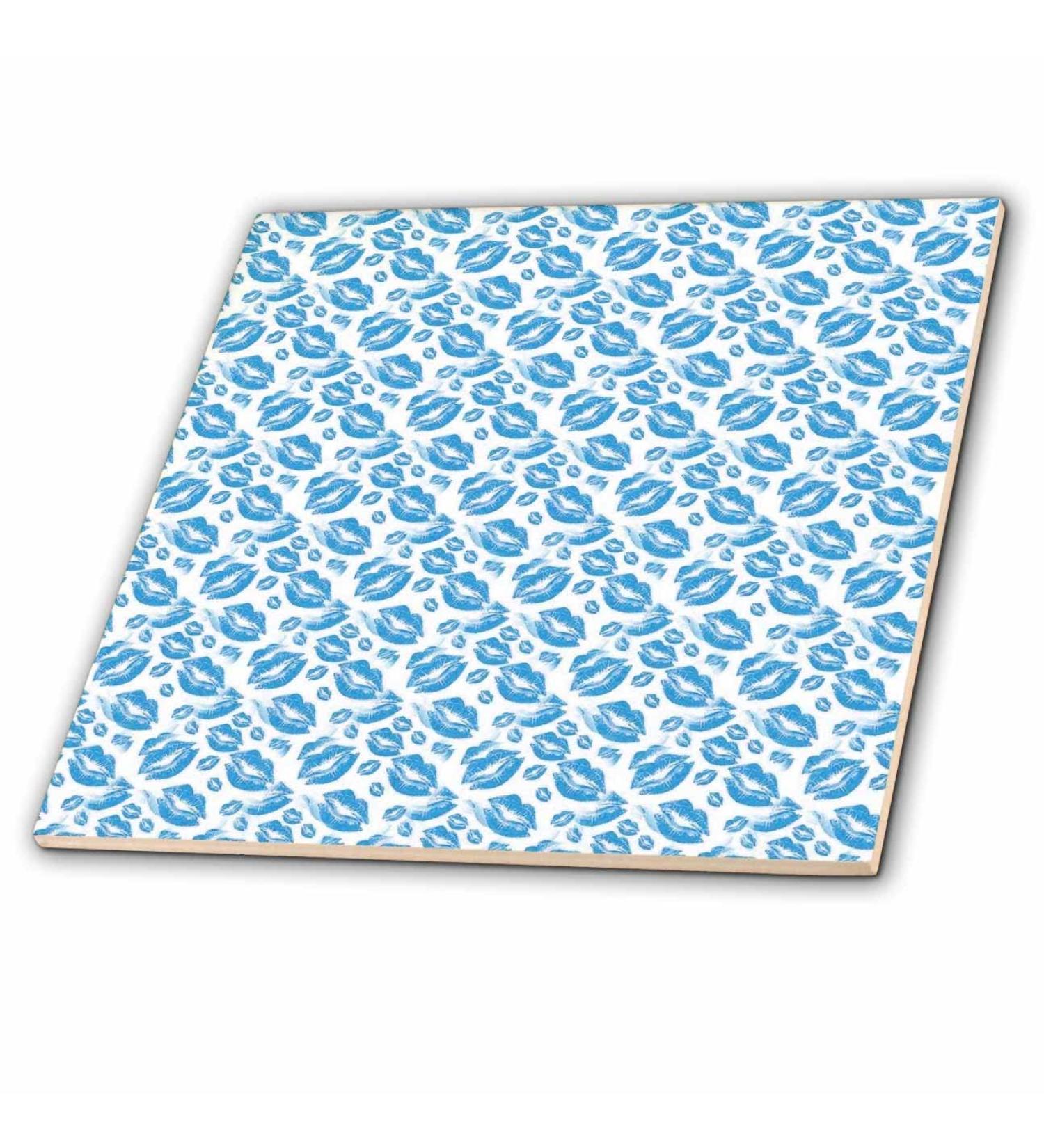 6 Inch Glass Tile - Two Kisses Collided Lip Boyish Blue Lips Pattern Pattern - Lipstick Kisses