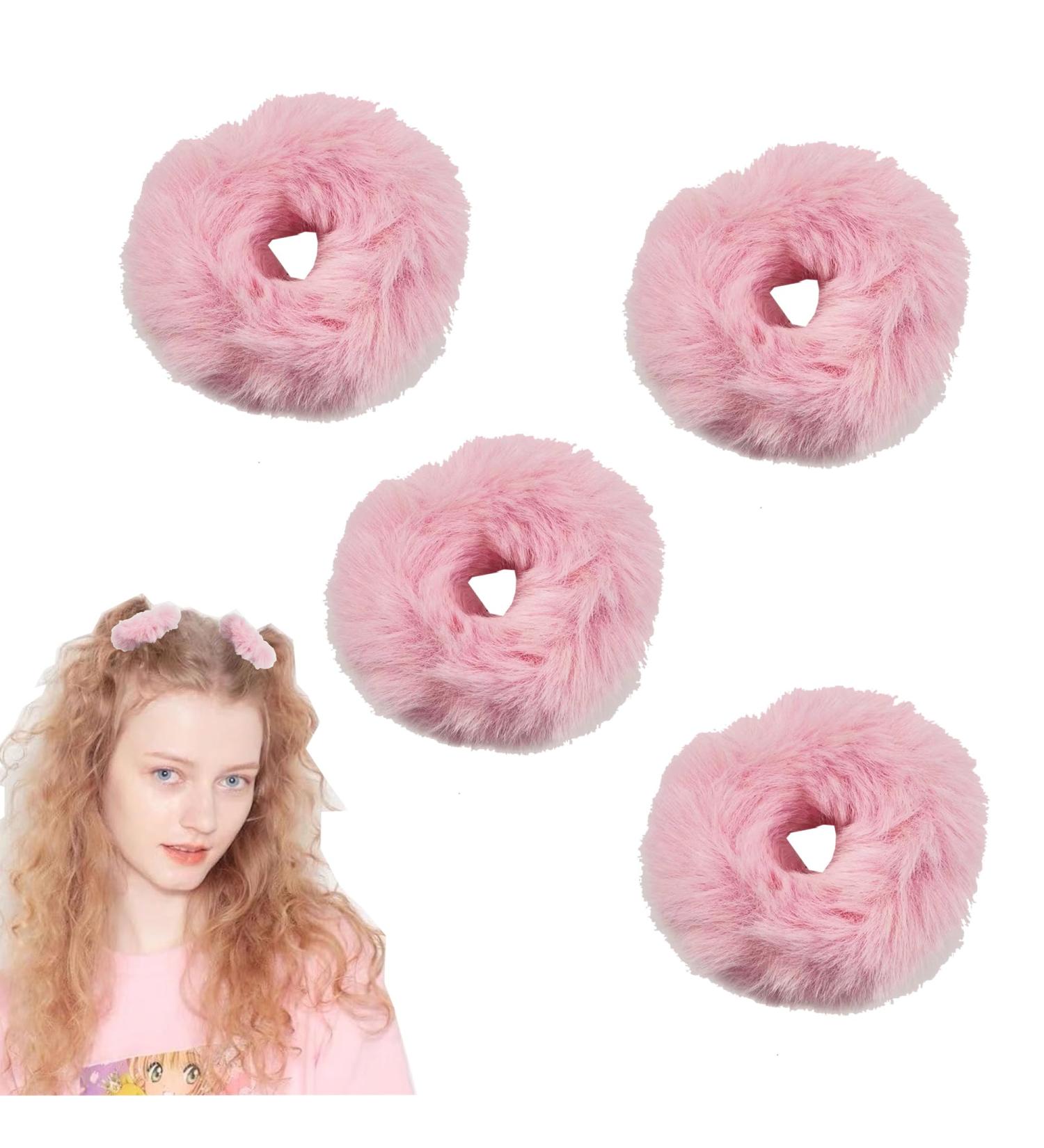 Venrodi Pink Fuzzy Scrunchies Halloween Pom Pom Hair Tie Furry Hair Elastics Bands Faux Fur Fluffy Ponytail Holder Hair Cute Accessories Women Girls - Buy Online on GoSupps.com