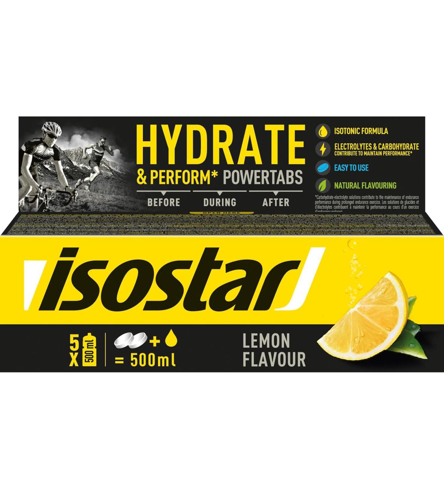 Isostar Hydrate & Perform Powertabs - Lemon Flavour Effervescent Tablets for Isotonic Drinks - 10 Tablets - Boost Hydration & Performance - Buy Online on GoSupps.com