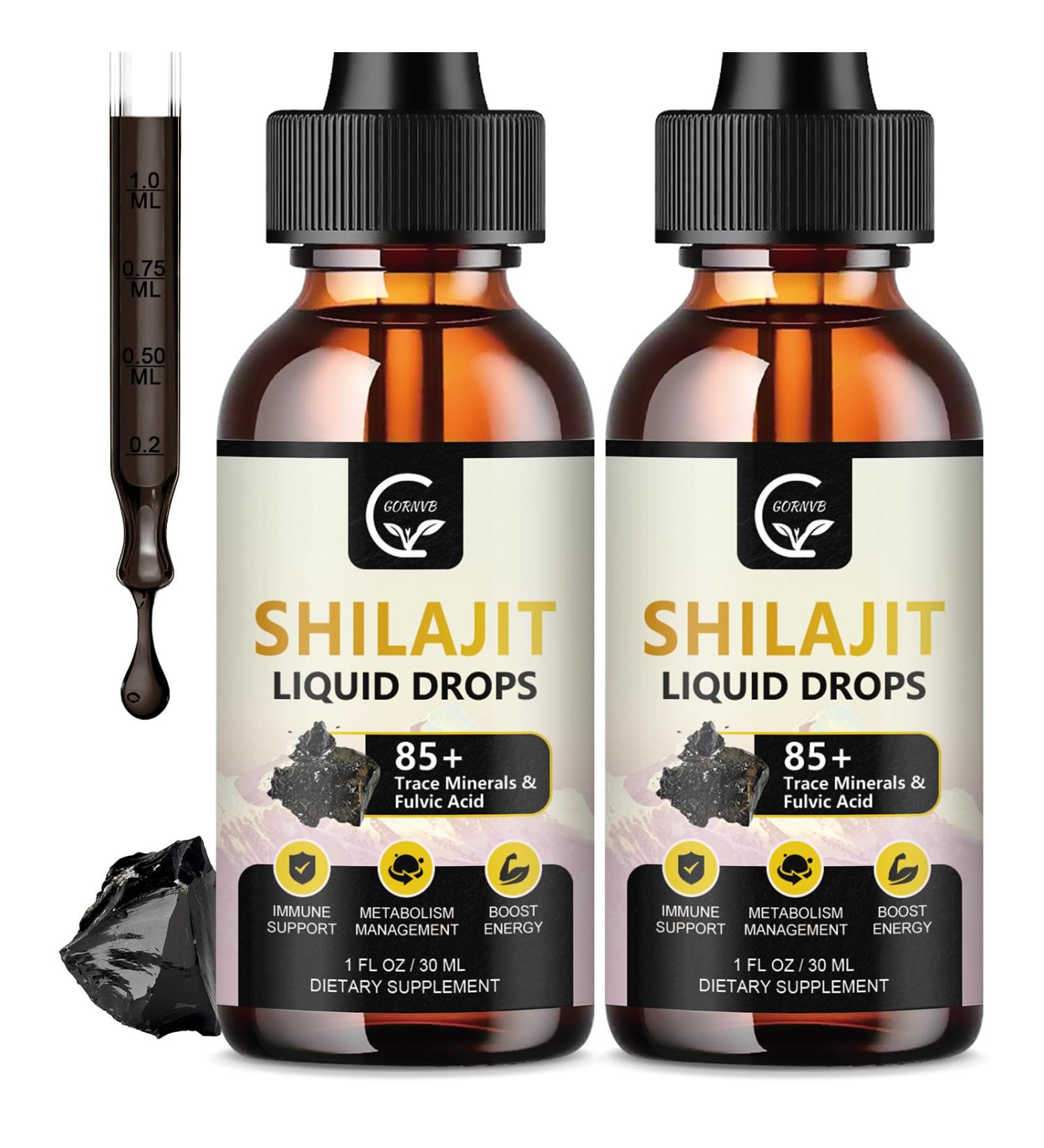(2-Pack) High Potency Shilajit Pure Himalayan Organic Liquid Supplement Shilajit Resin Drop for Men & Women Max Potency 85+ Clean Trace Minerals & Fulvic Acid for Energy Metabolism & Immune Support - Buy Online on GoSupps.com