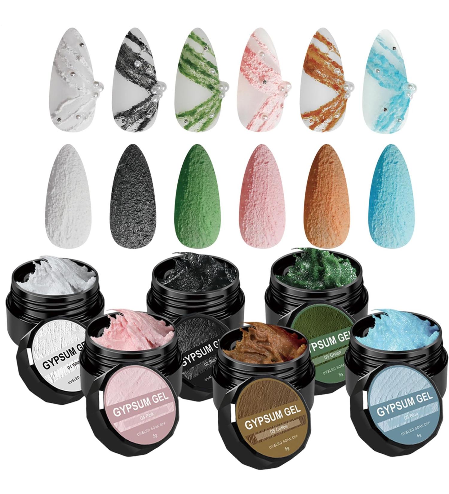 Japanese Plaster Nail Gel - 3D Embossed Texture - 6 Colors - Sanded Finish - Black - Sculpted - For Nail Decoration - No Wash Required - Manicure Design - Buy Online on GoSupps.com